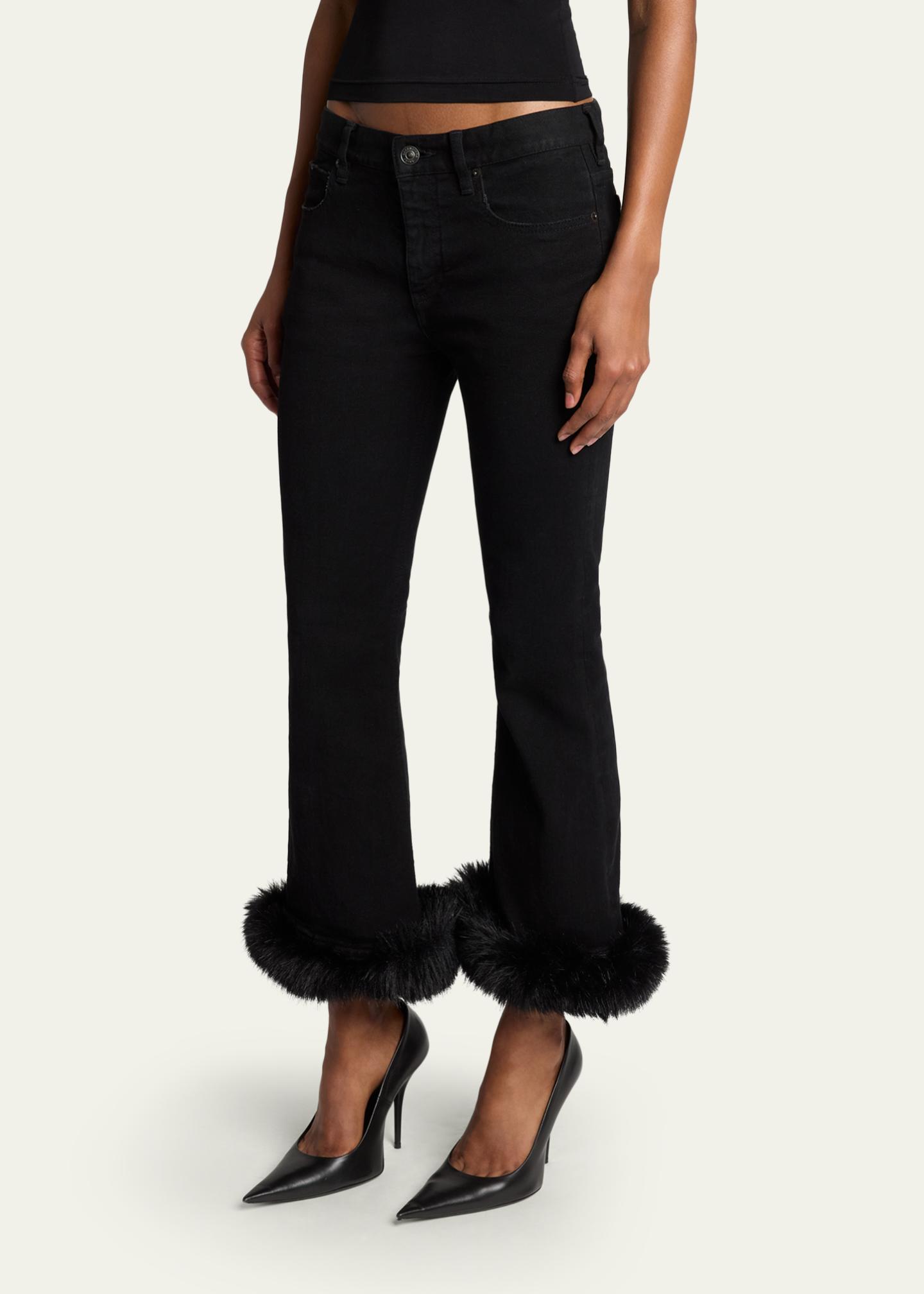 Balenciaga Faux-Fur Trim Denim Kickflare Capri Pants - Bergdorf 