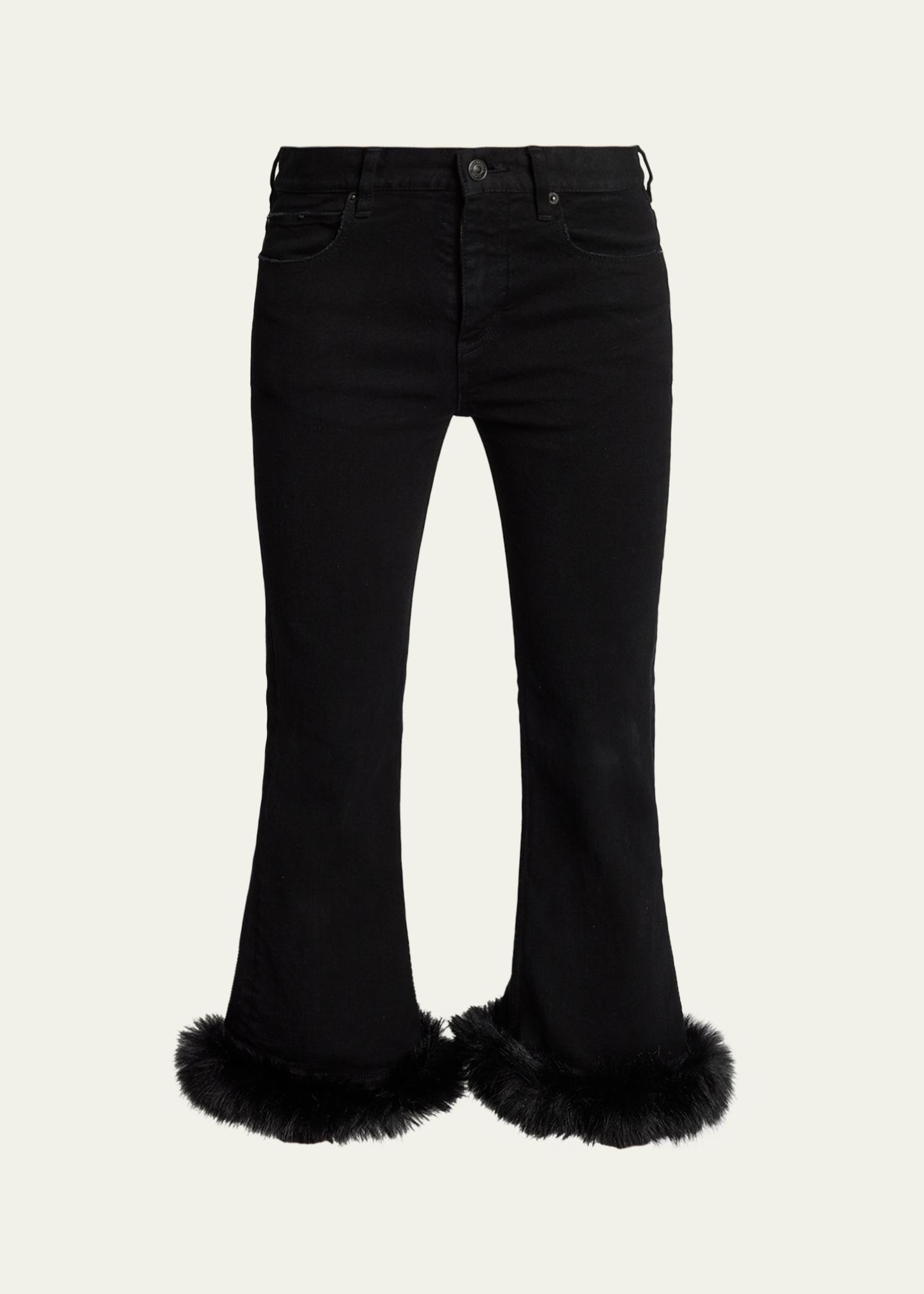 Balenciaga Faux-Fur Trim Denim Kickflare Capri Pants - Bergdorf 