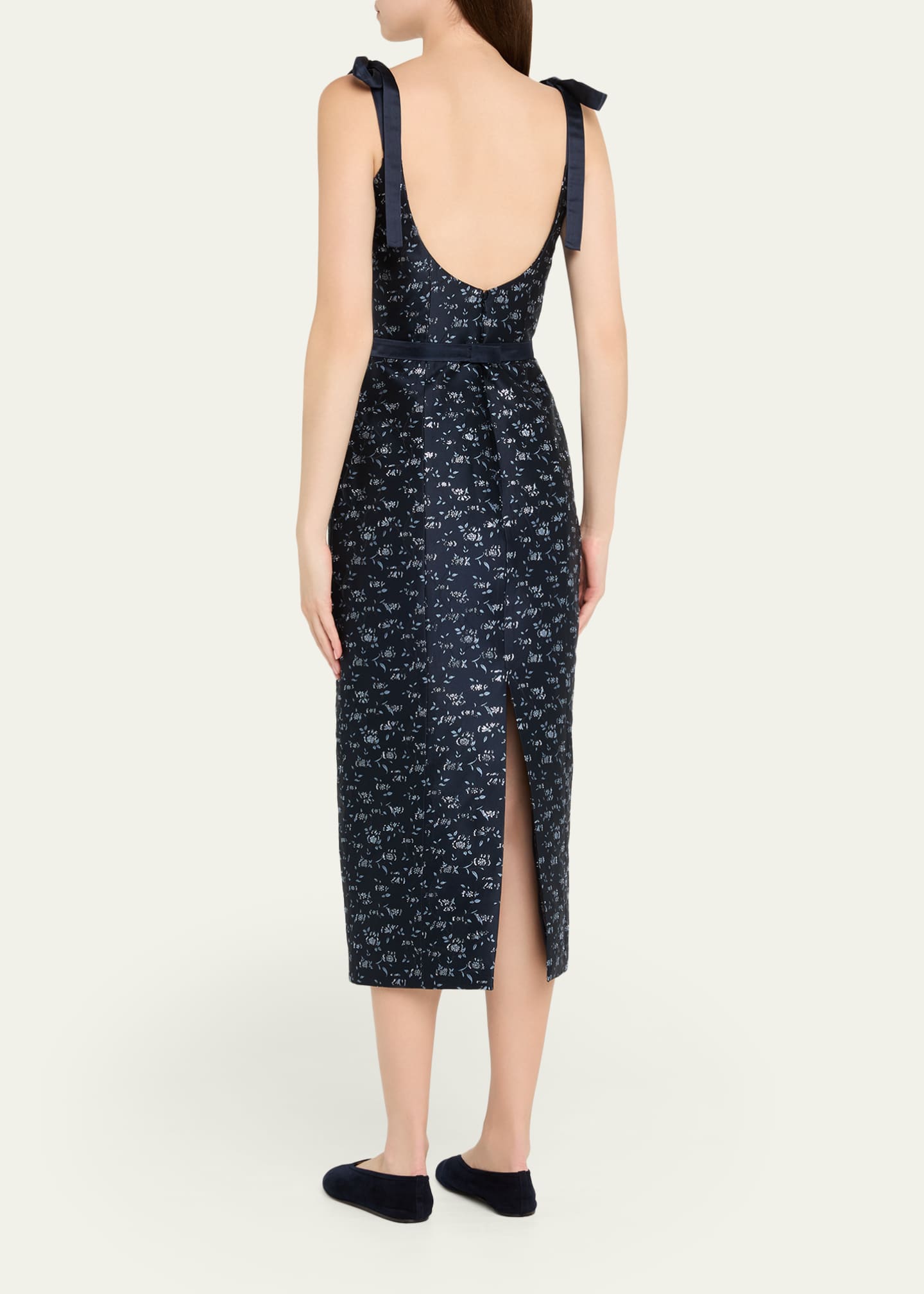 Markarian Women's Acacia Floral Brocade Corset Belted Midi-Dress - Navy Blue - Size 2