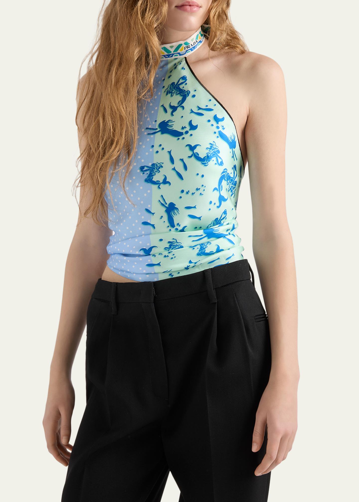 Prada Backless Printed Silk Twill Top - Bergdorf Goodman