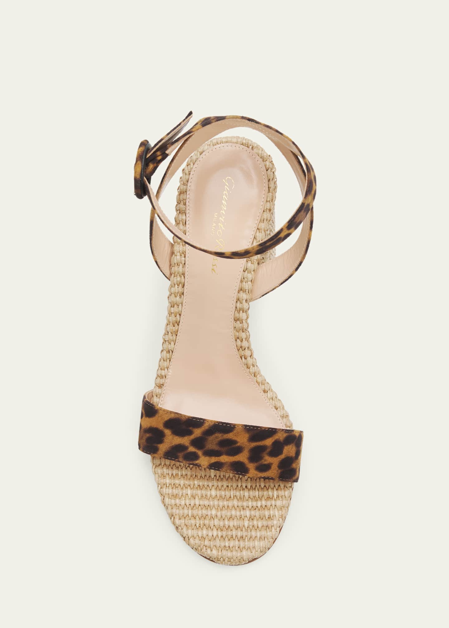 Gianvito Rossi 85mm Leopard-Printed Suede and Raffia Sandals