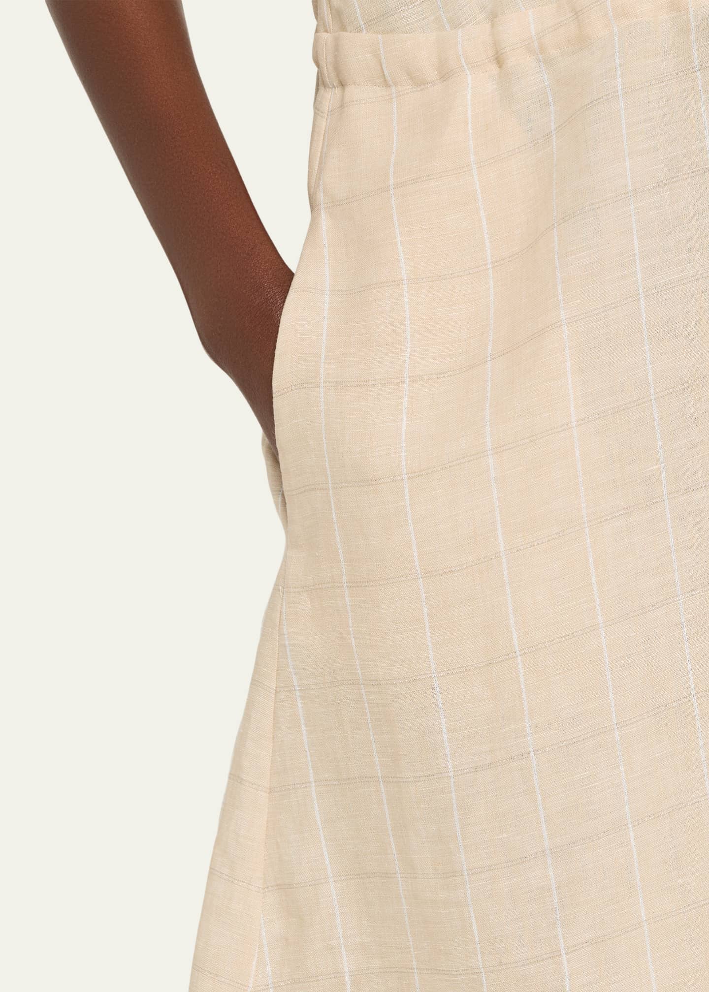 Kiton Drawstring Metallic Check Linen Midi Dress - Bergdorf Goodman
