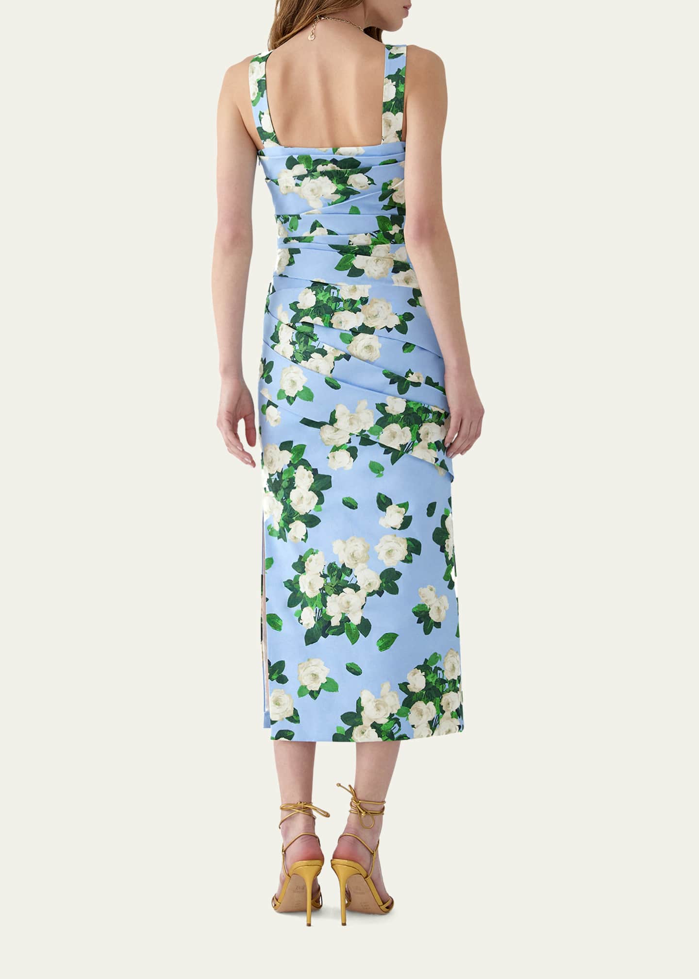 carolina herrera cotton dress Carolina Herrera Draped Floral Cotton Sleeveless Midi Dress