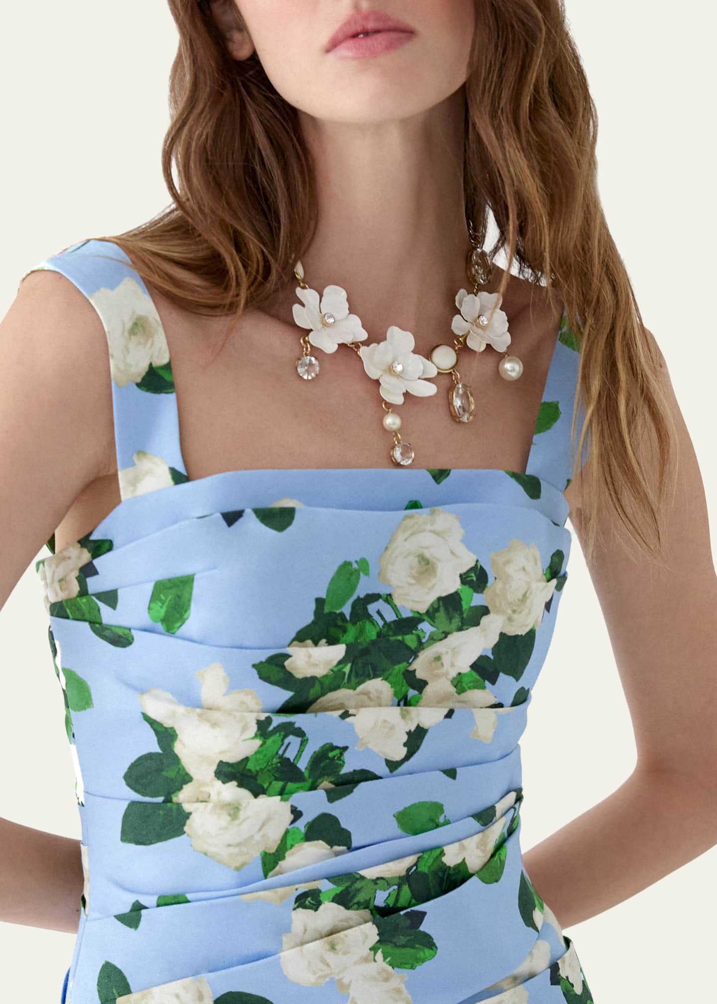 carolina herrera cotton dress Carolina Herrera Floral-print Draped Cotton-blend Faille Midi Dress - Women - Blue Dresses