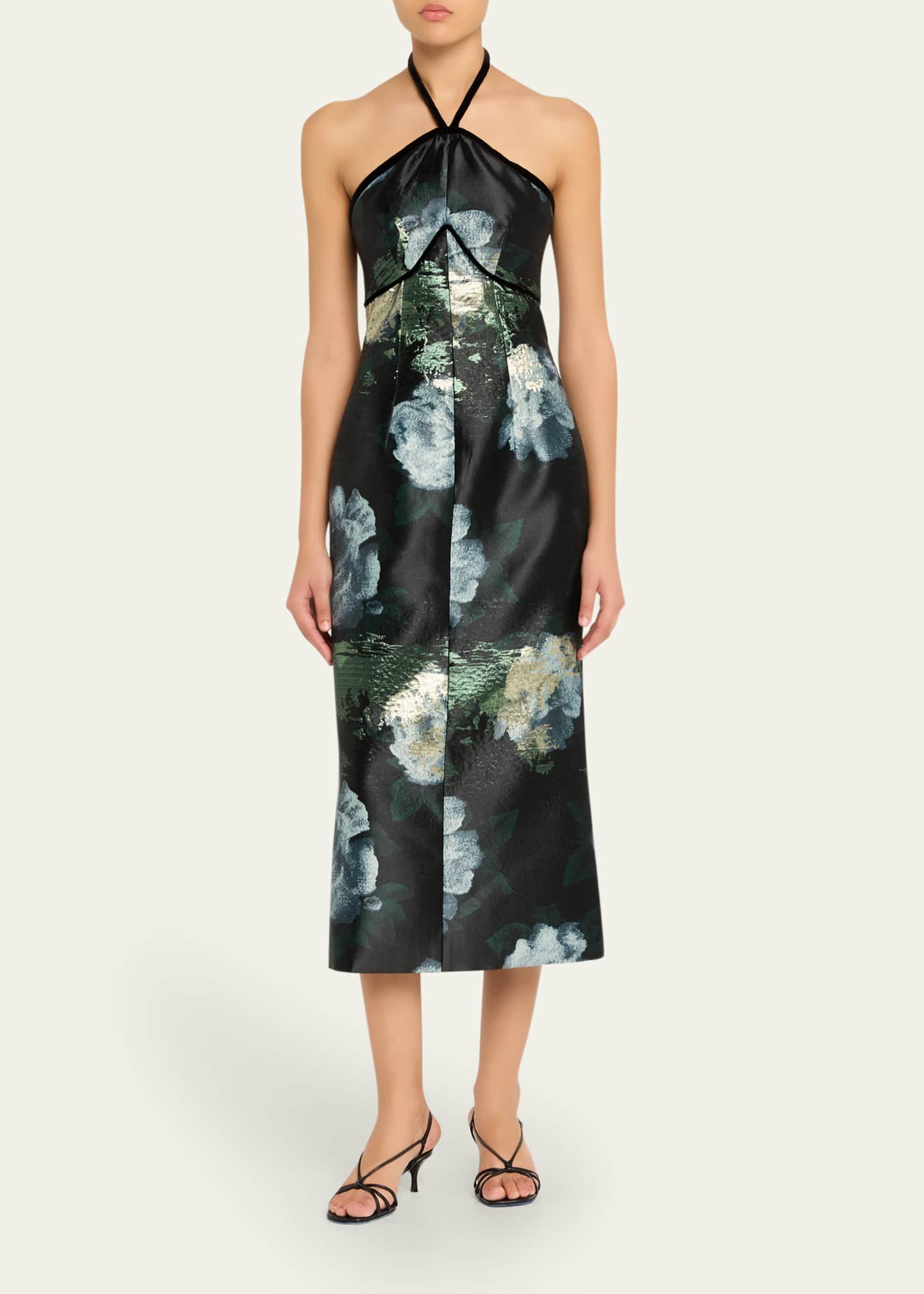 markarian midi dress Markarian Rousseau Floral Brocade Midi Dress in Burgundy Metallic Daisy   Hampden Clothing