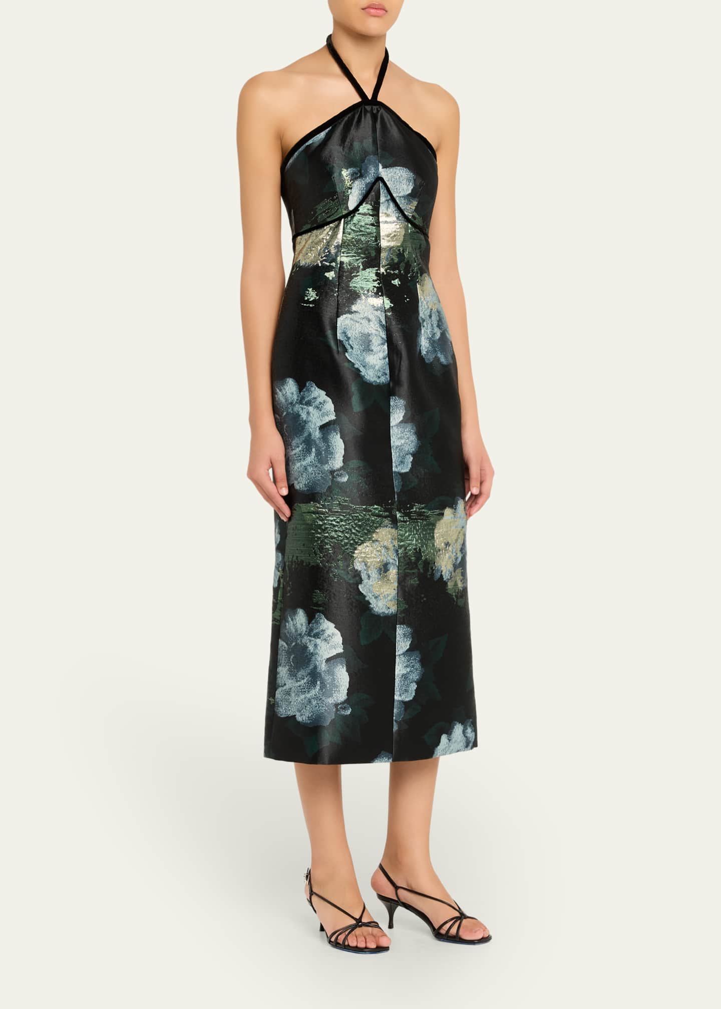 Markarian Domino Metallic Watercolor Halter Midi Dress - Bergdorf