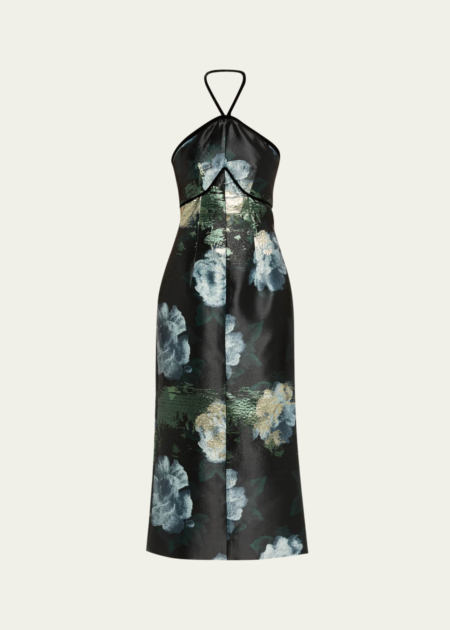 Markarian Domino Metallic Watercolor Halter Midi Dress, Midnight, Women's, 4, Cocktail & Party Wedding Guest Dresses Halter Neck Dresses