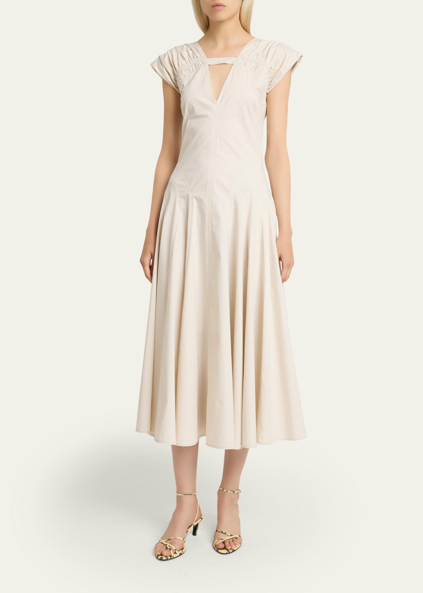 Proenza Schouler Manoela Gathered Cap-Sleeve V-Neck Midi Dress