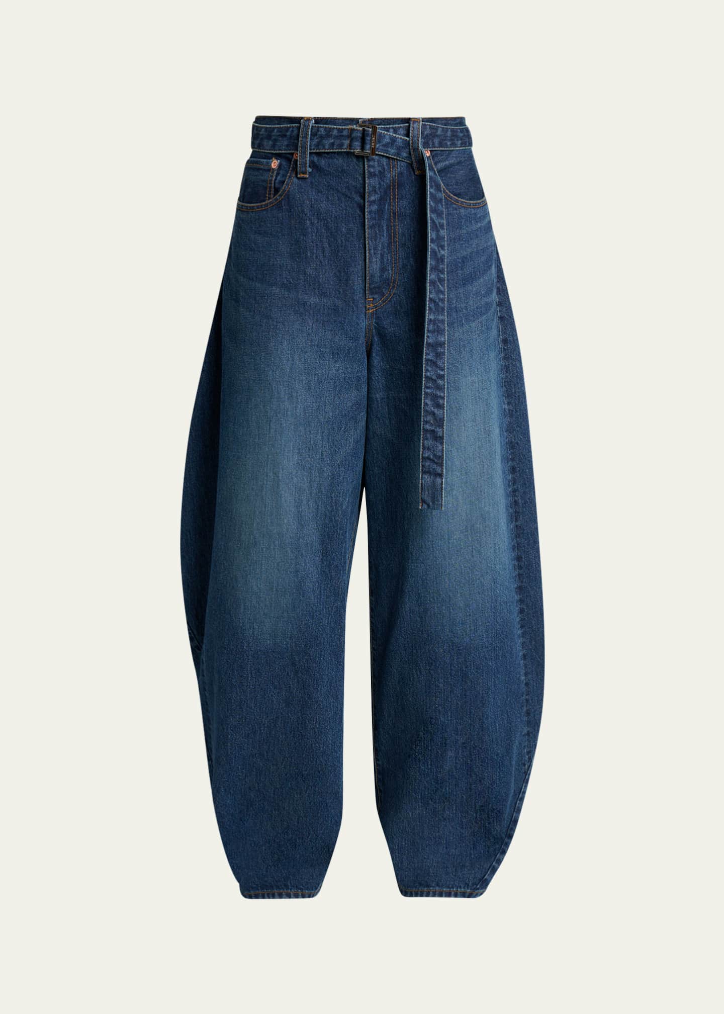 パンツ sacai BELTEED BAGGY FLAIR DENIM PANTS SACAI Belted Denim Barrel-Leg Pants - Bergdorf Goodman