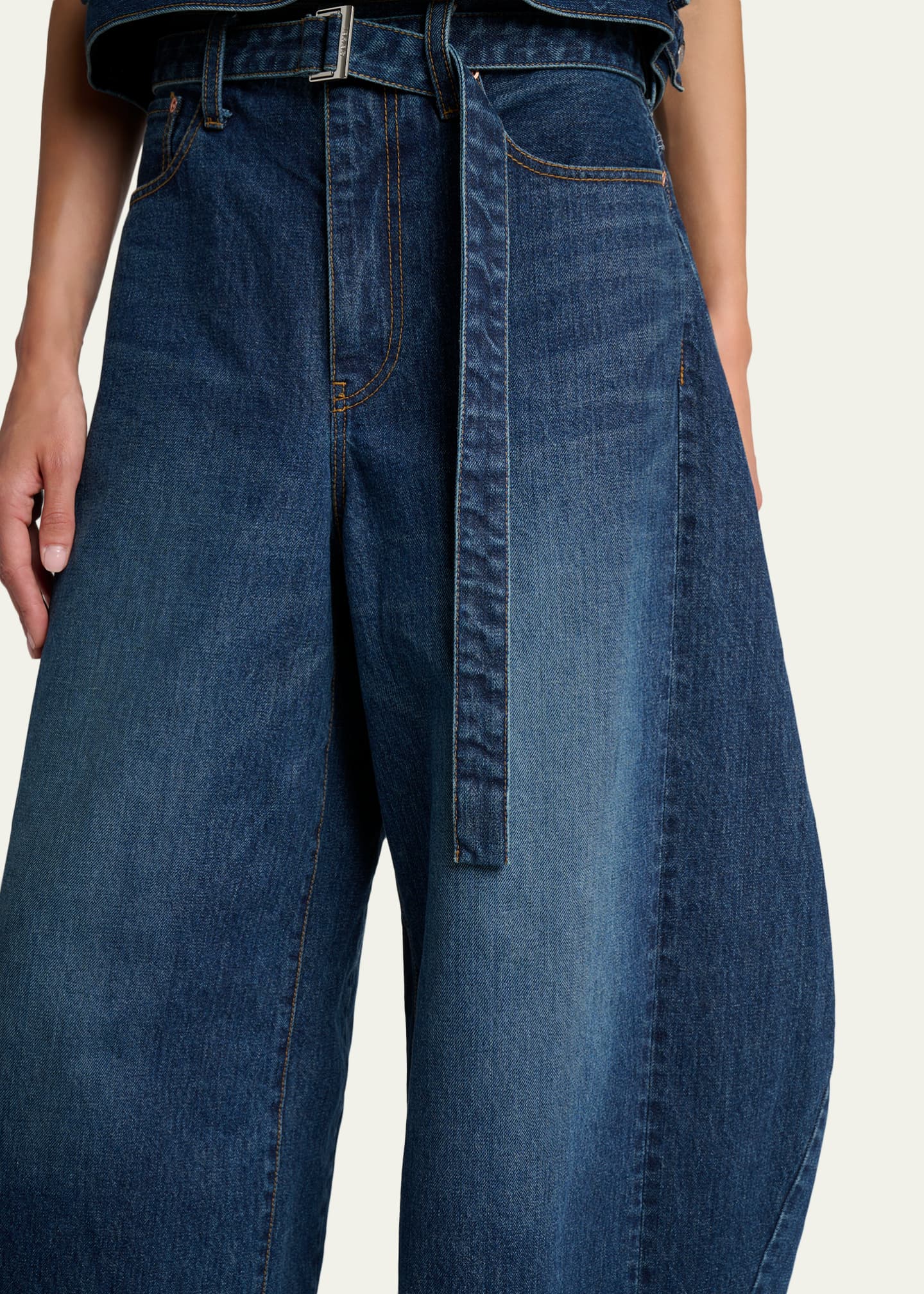 SACAI Belted Denim Barrel-Leg Pants - Bergdorf Goodman