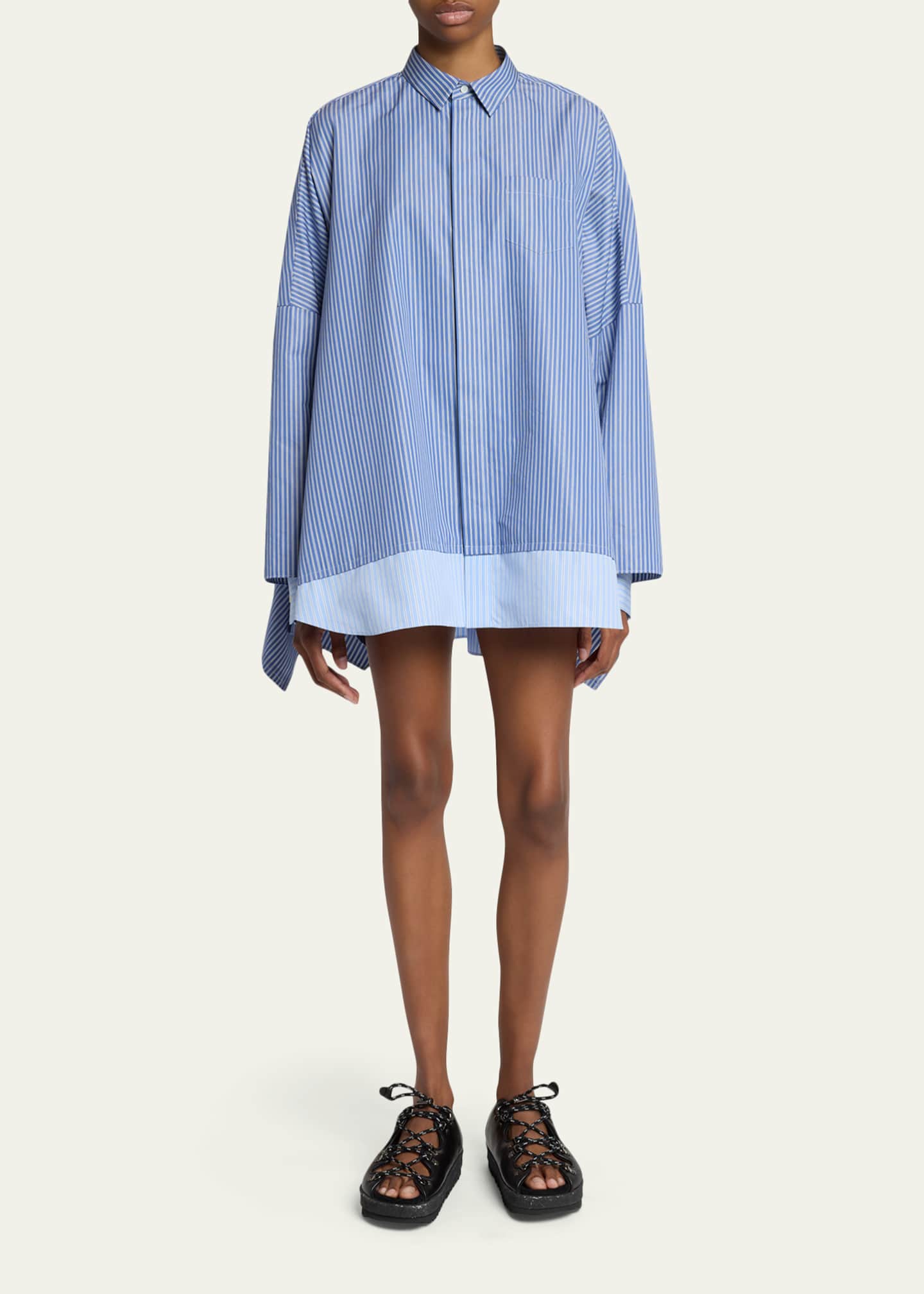 SACAI Striped Poplin Oversized Button-Down Shirt - Bergdorf Goodman