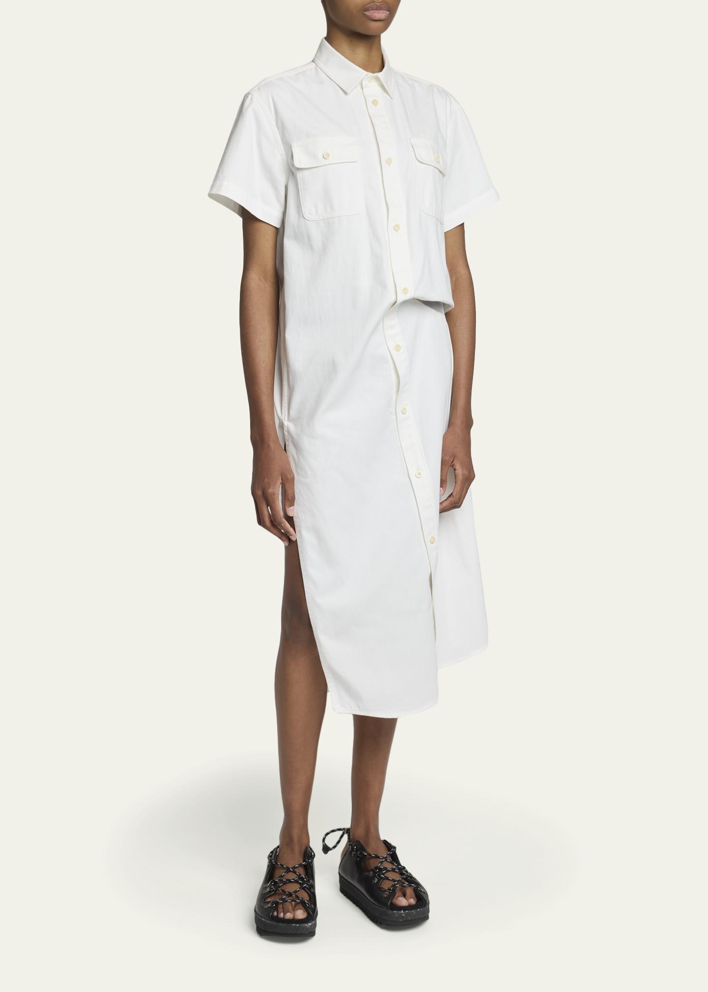 sacai Asymmetric Short-Sleeve Denim Midi Shirtdress - Bergdorf Goodman