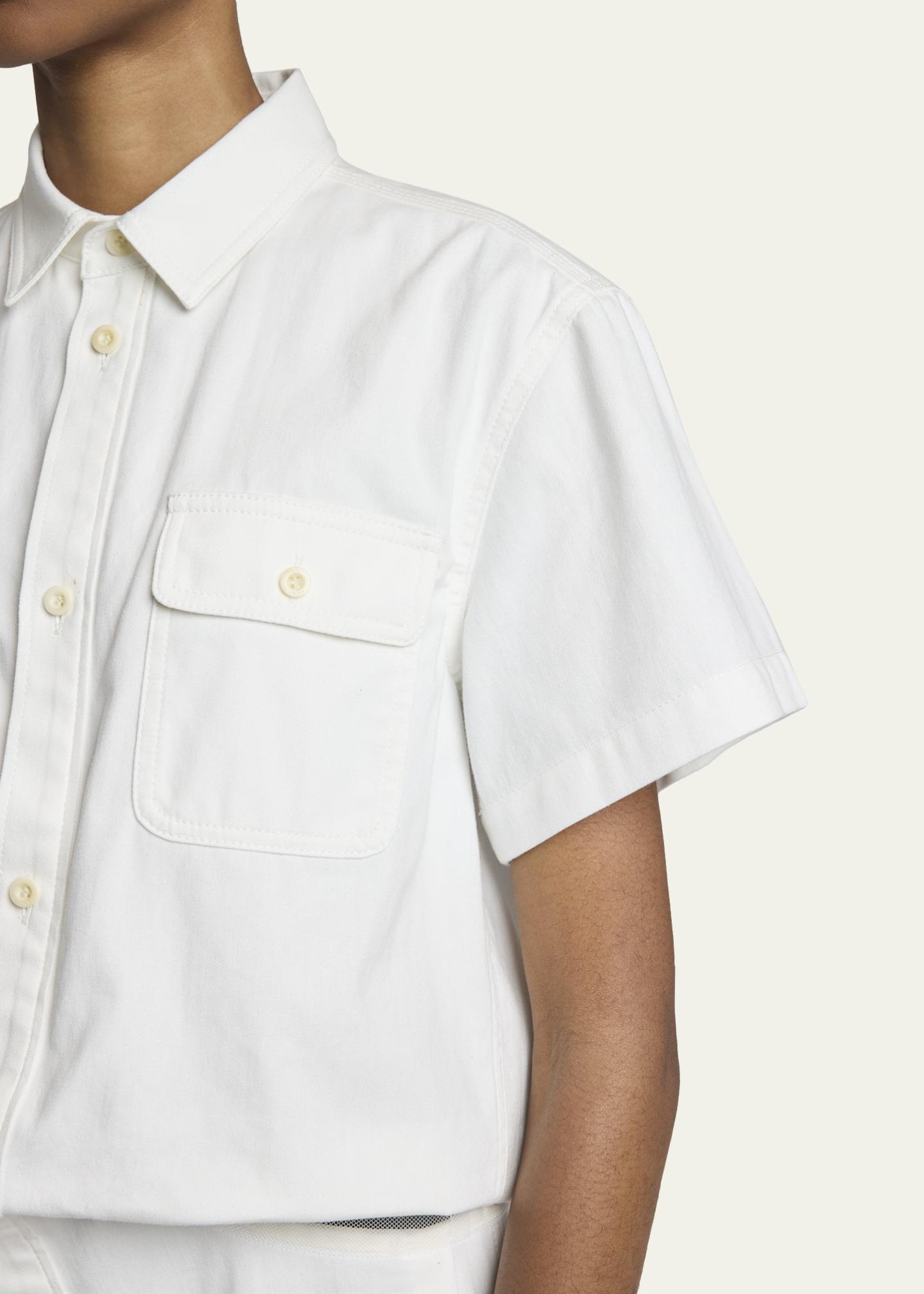sacai Asymmetric Short-Sleeve Denim Midi Shirtdress - Bergdorf Goodman