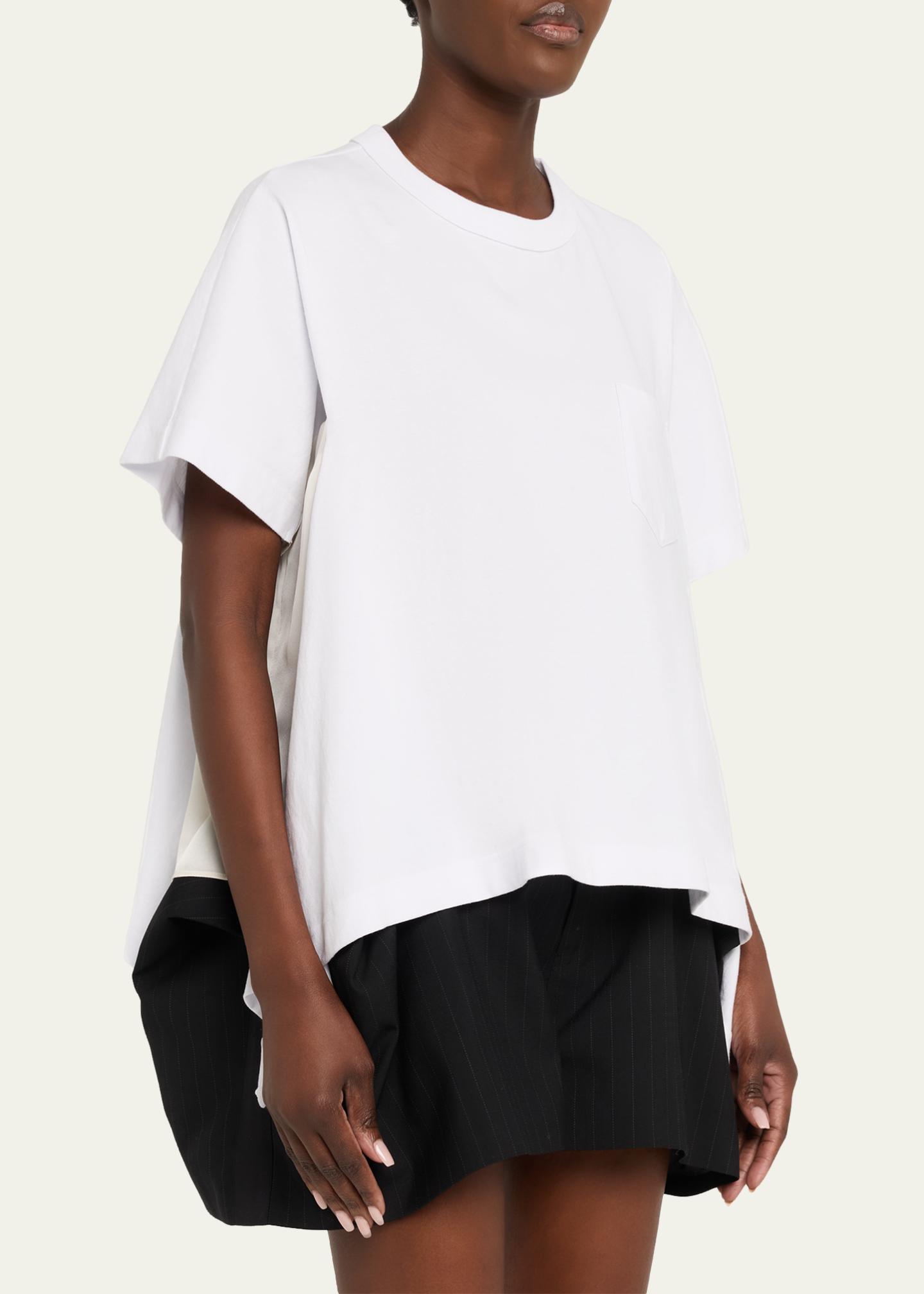 SACAI Satin-Panel Cotton Jersey T-Shirt - Bergdorf Goodman