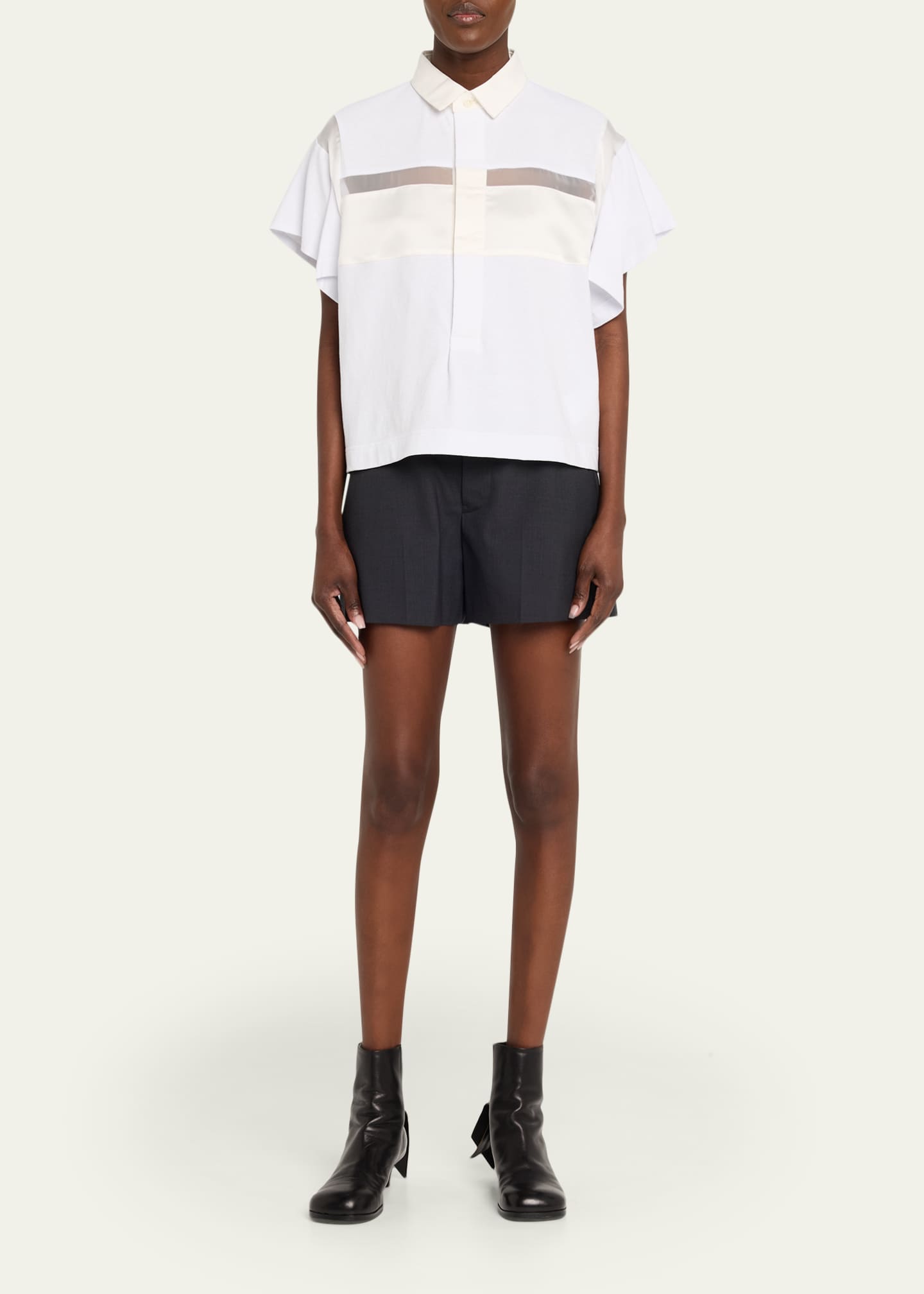 SACAI Nylon Twill Double-Waistband Suiting Shorts - Bergdorf Goodman