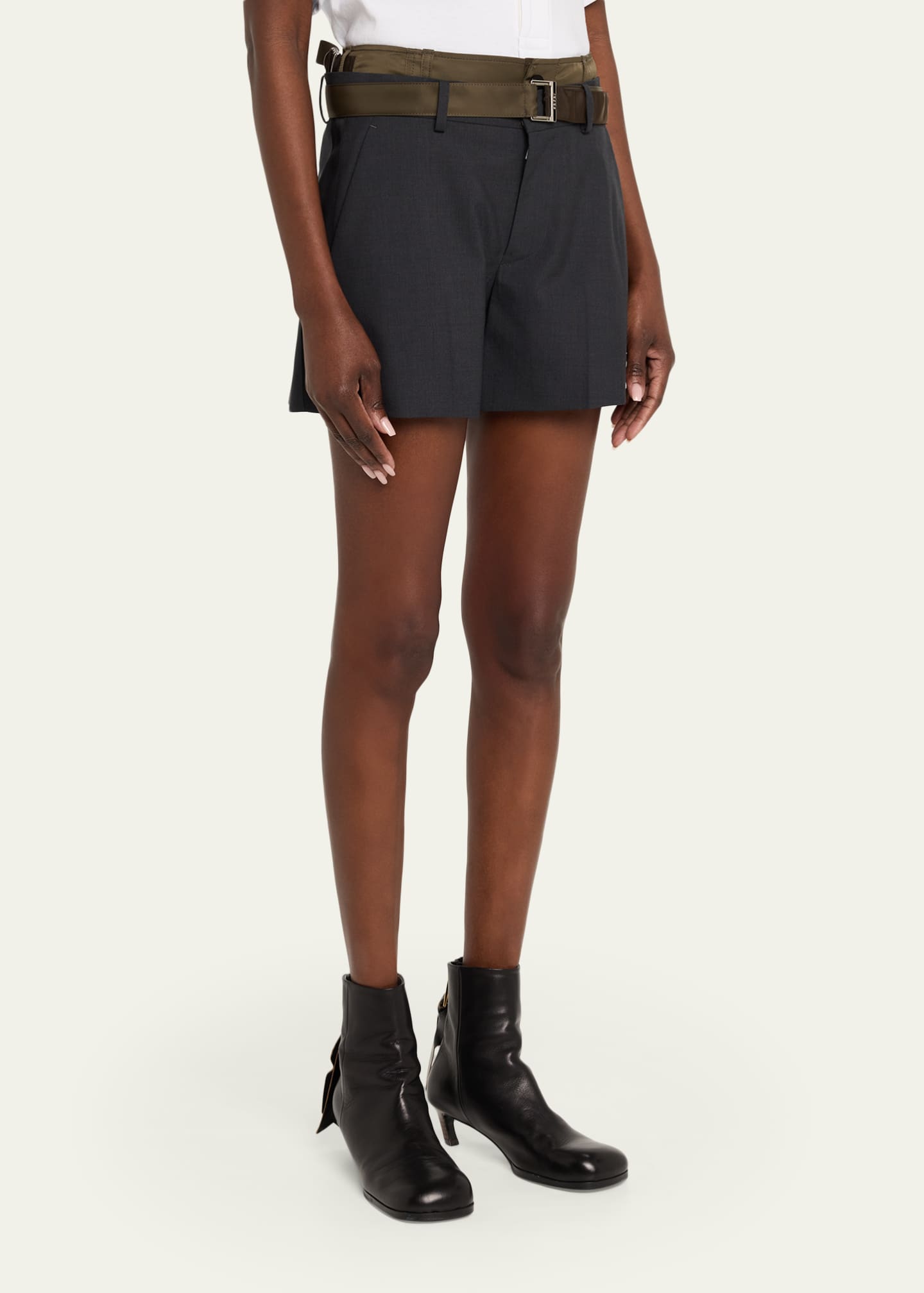 SACAI Nylon Twill Double-Waistband Suiting Shorts - Bergdorf Goodman