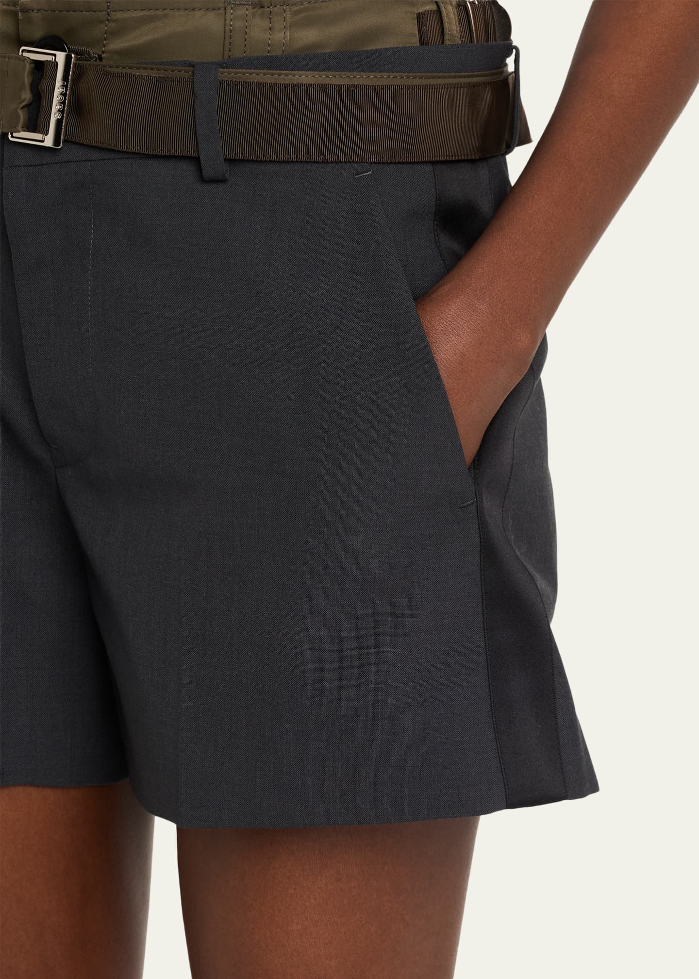 SACAI Nylon Twill Double-Waistband Suiting Shorts - Bergdorf Goodman