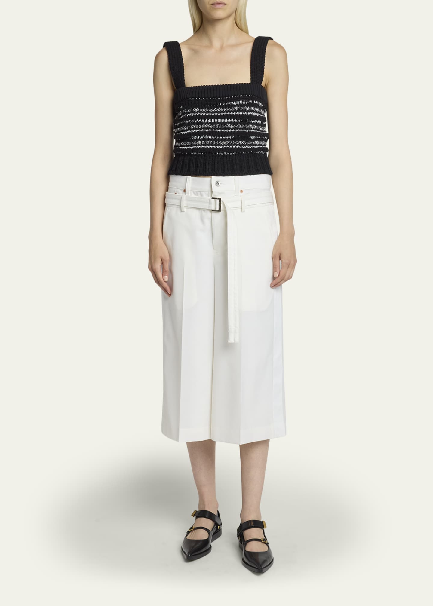 SACAI Denim Dual-Waistband Straight-Leg Crop Suiting Pants