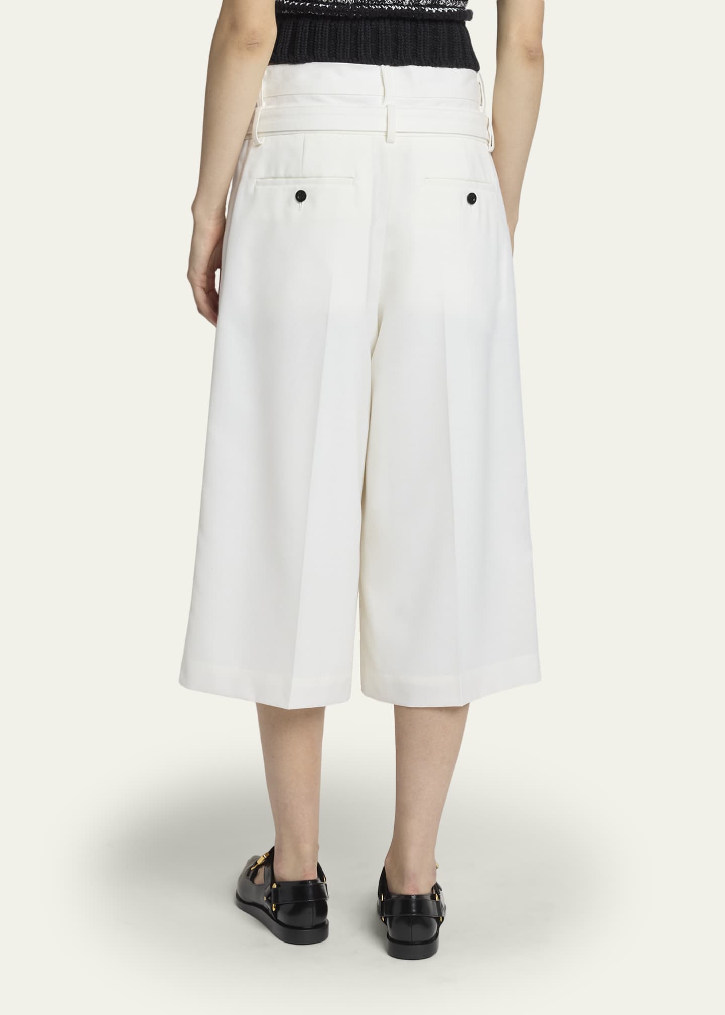 SACAI Denim Dual-Waistband Straight-Leg Crop Suiting Pants