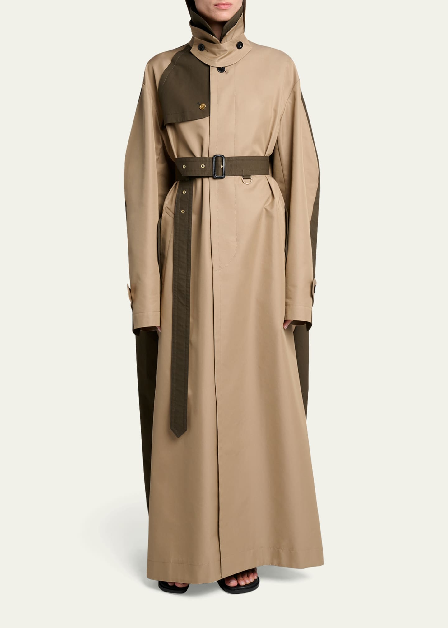 SACAI Colorblock Cotton Gabardine Long Trench Coat - Bergdorf Goodman