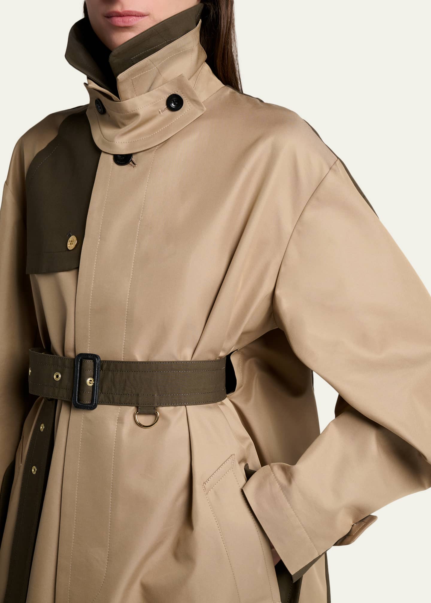 SACAI Colorblock Cotton Gabardine Long Trench Coat - Bergdorf Goodman
