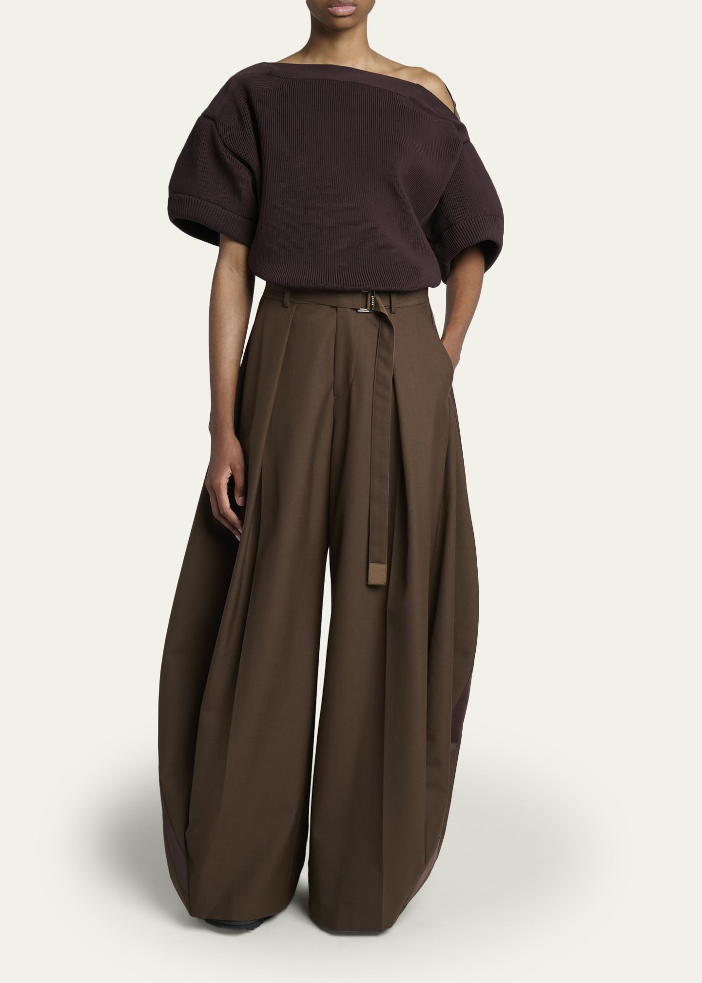 SACAI Pleated Barrel-Leg Suiting Pants With Belt - Bergdorf Goodman