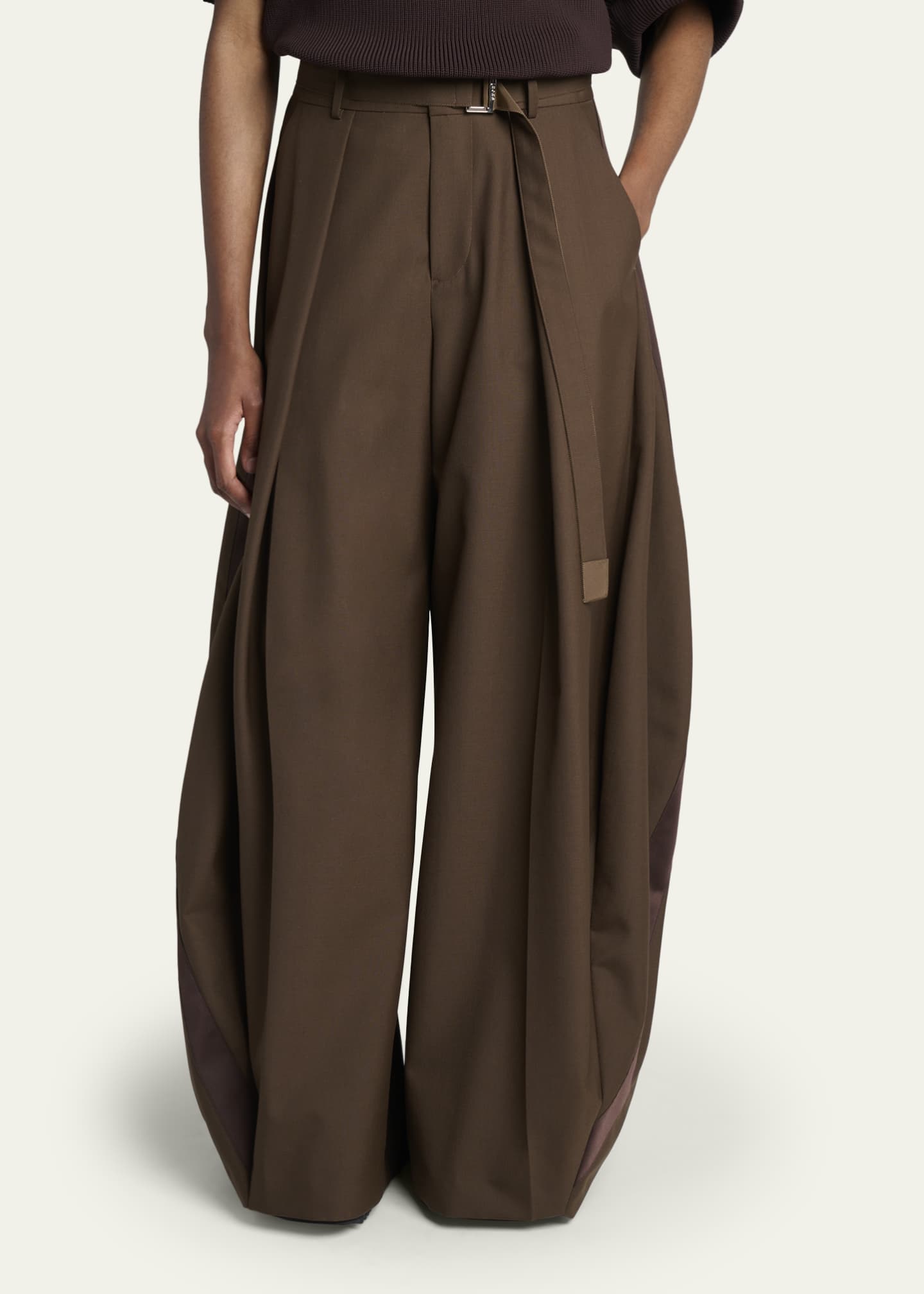 sacai × GRAMICCI / 20SS SUITING PANTS SACAI Pleated Barrel-Leg Suiting Pants With Belt - Bergdorf Goodman
