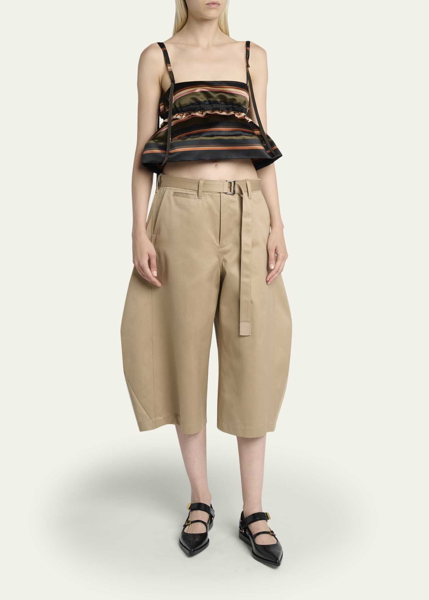 SACAI Belted Cotton Chino Barrel-Leg Crop Pants - Bergdorf Goodman
