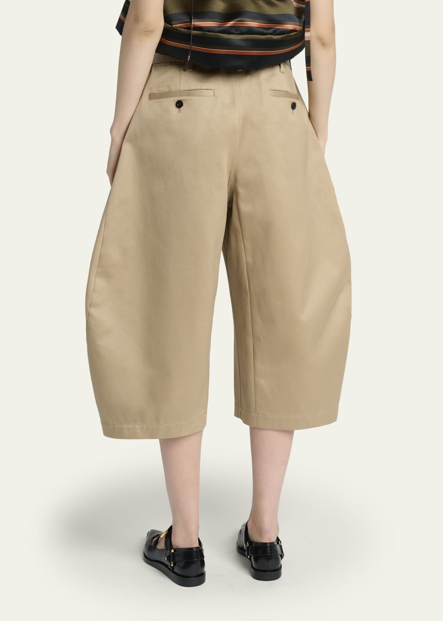 SACAI Belted Cotton Chino Barrel-Leg Crop Pants - Bergdorf Goodman