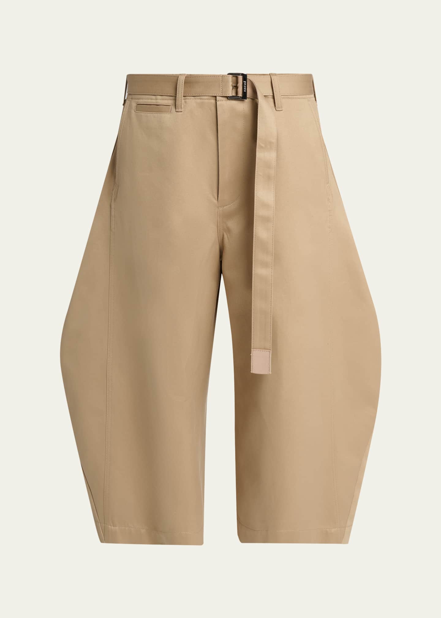 SACAI Belted Cotton Chino Barrel-Leg Crop Pants - Bergdorf Goodman