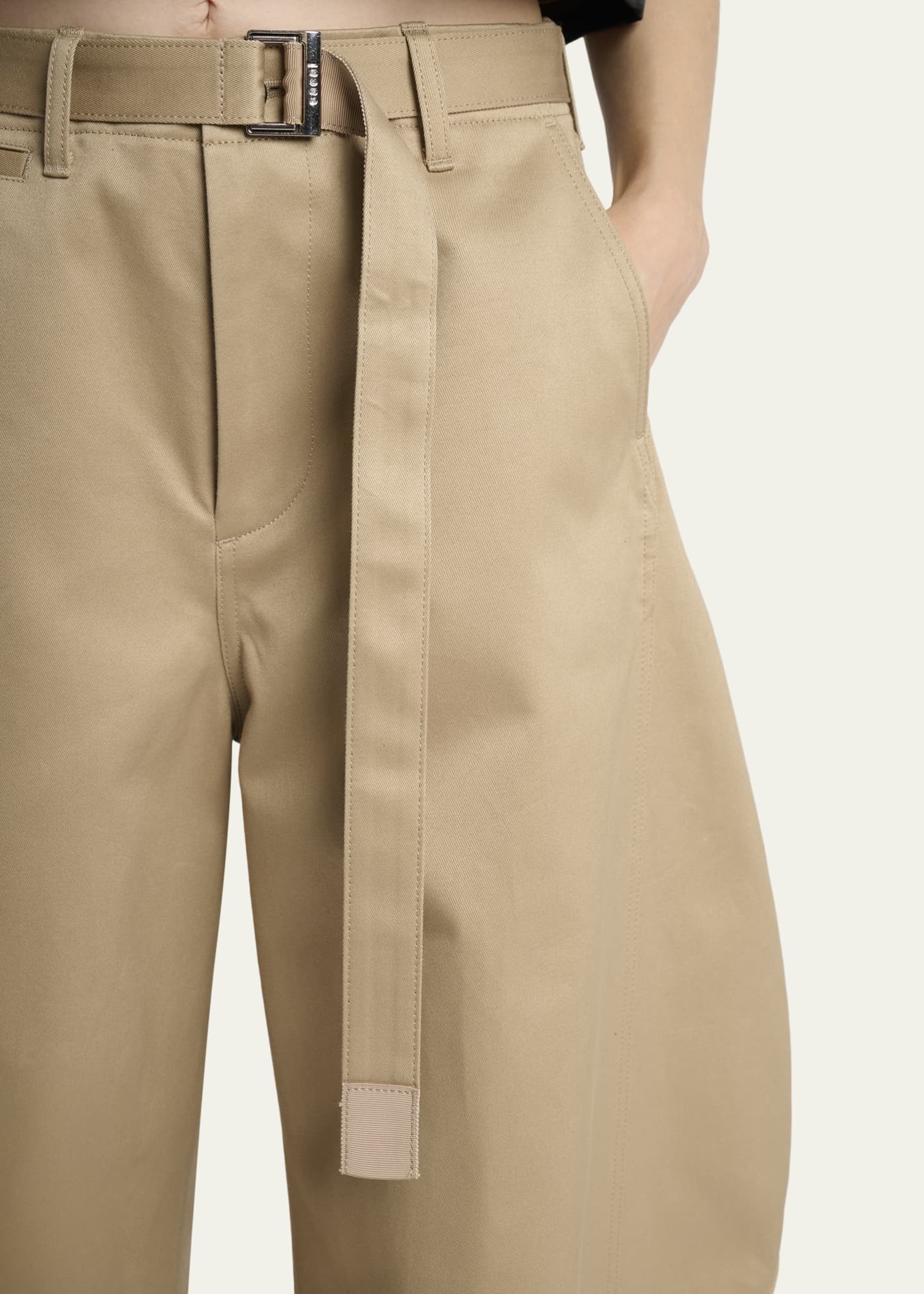 SACAI Belted Cotton Chino Barrel-Leg Crop Pants - Bergdorf Goodman