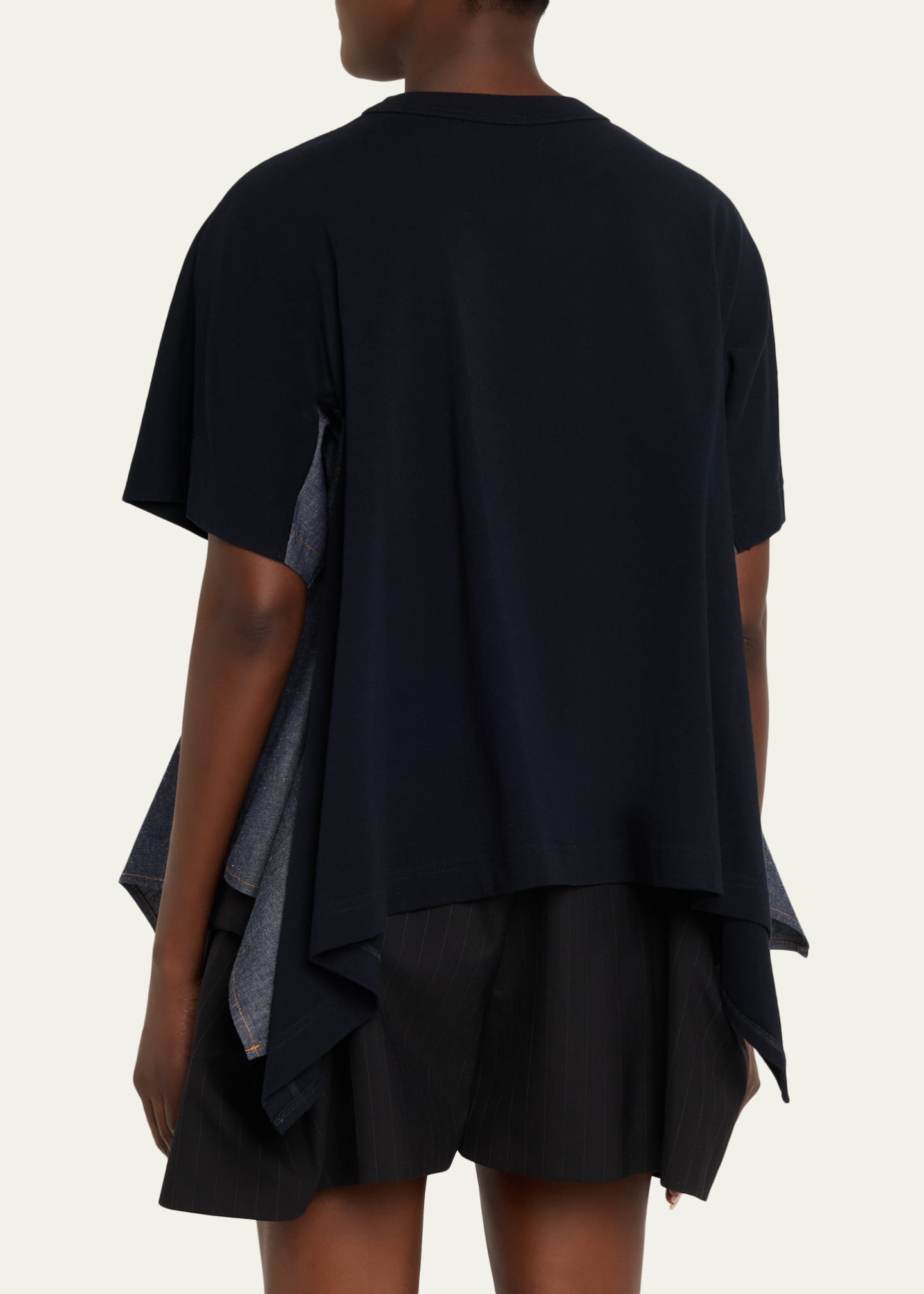 SACAI Denim Side-Panel Short-Sleeve Cotton Jersey T-Shirt