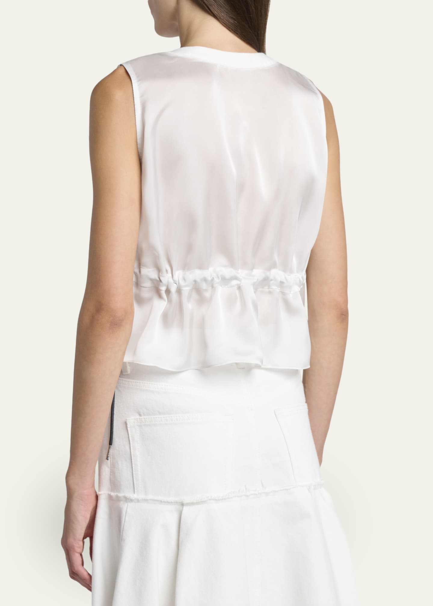 SACAI Mixed-Media Denim Vest - Bergdorf Goodman