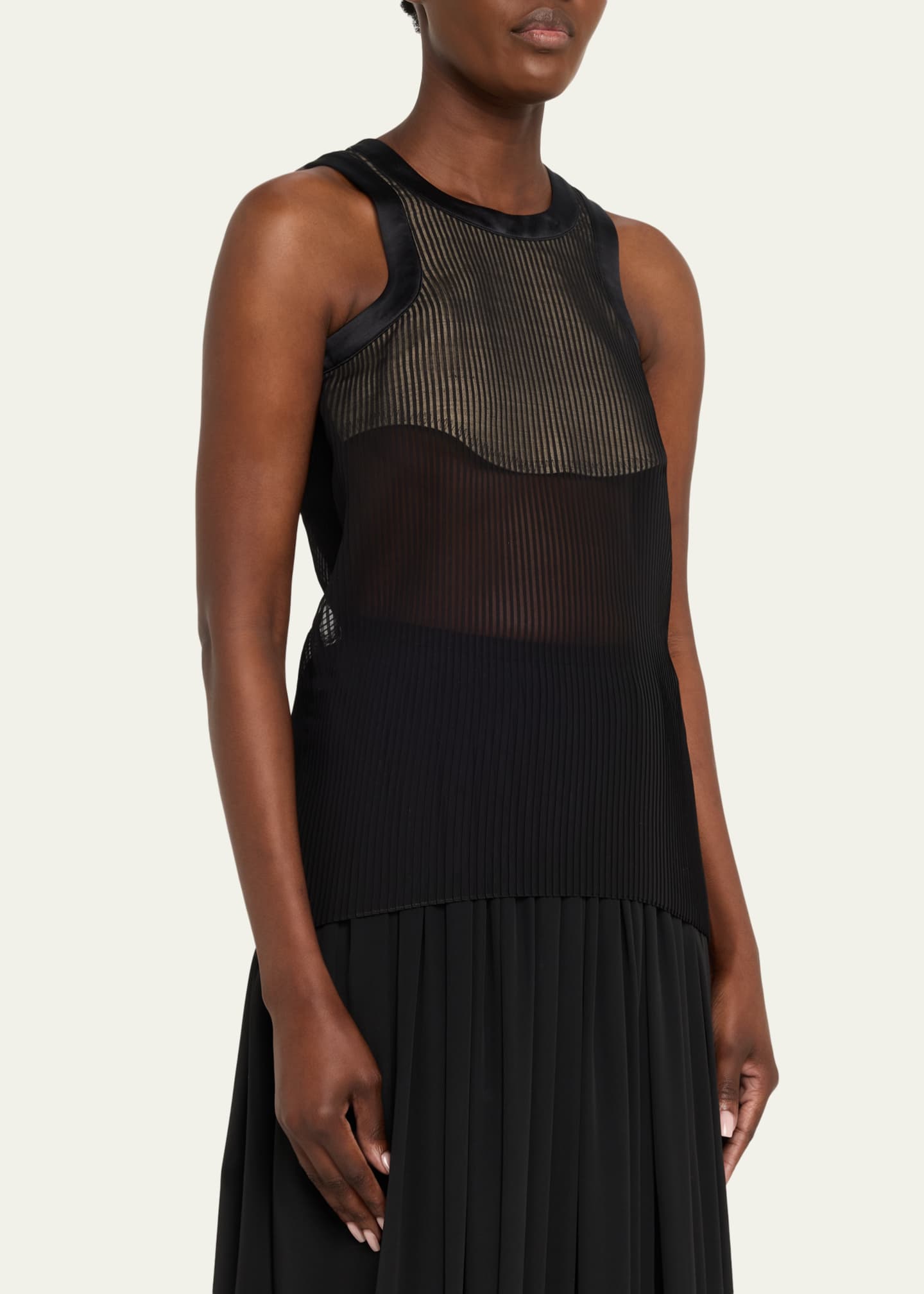 SACAI Striped Chiffon Tank Top - Bergdorf Goodman