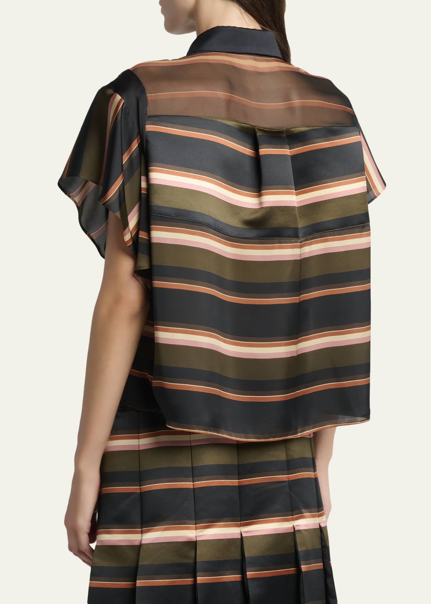SACAI Striped Satin Flutter-Sleeve Blouse - Bergdorf Goodman
