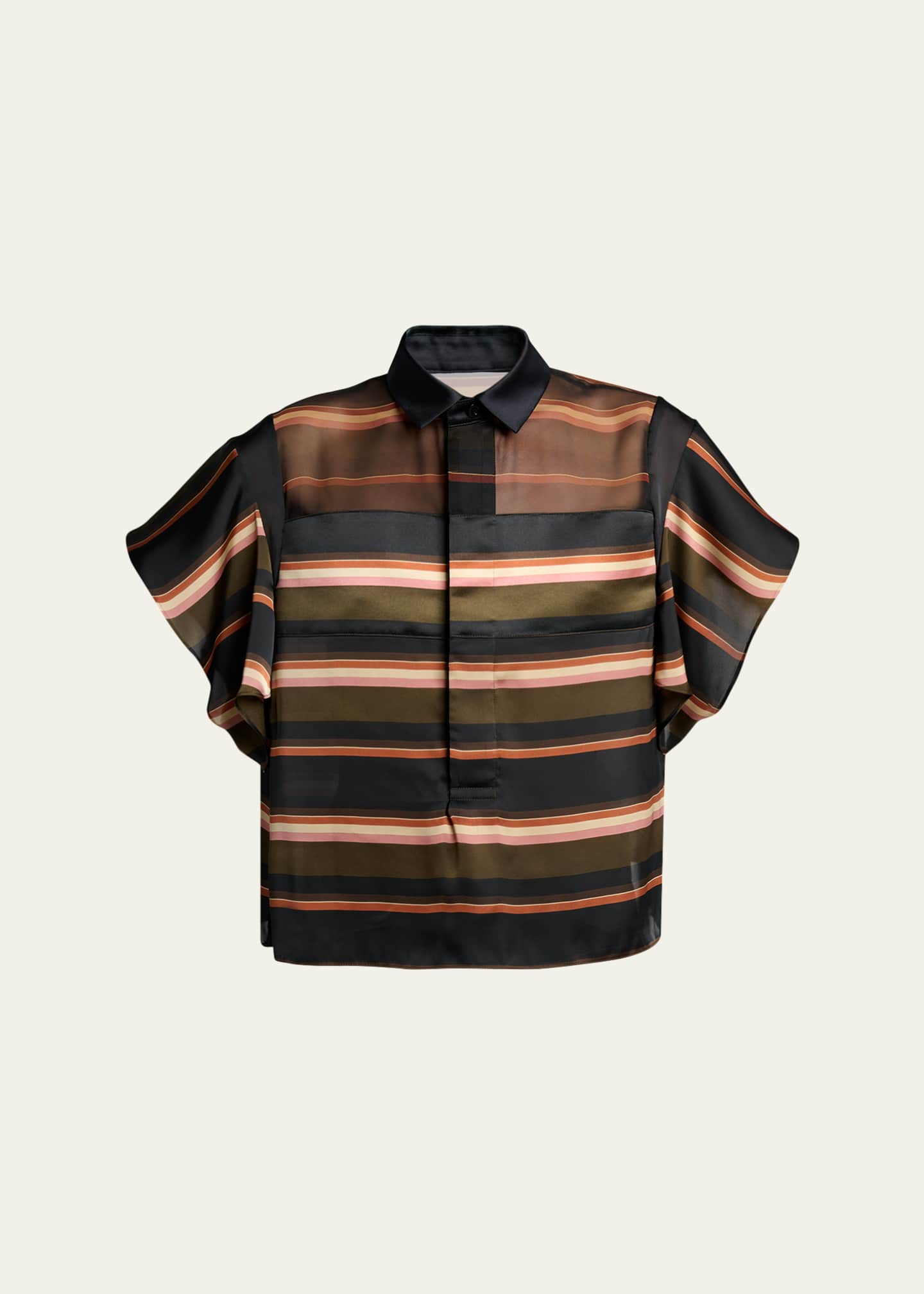 SACAI Striped Satin Flutter-Sleeve Blouse - Bergdorf Goodman