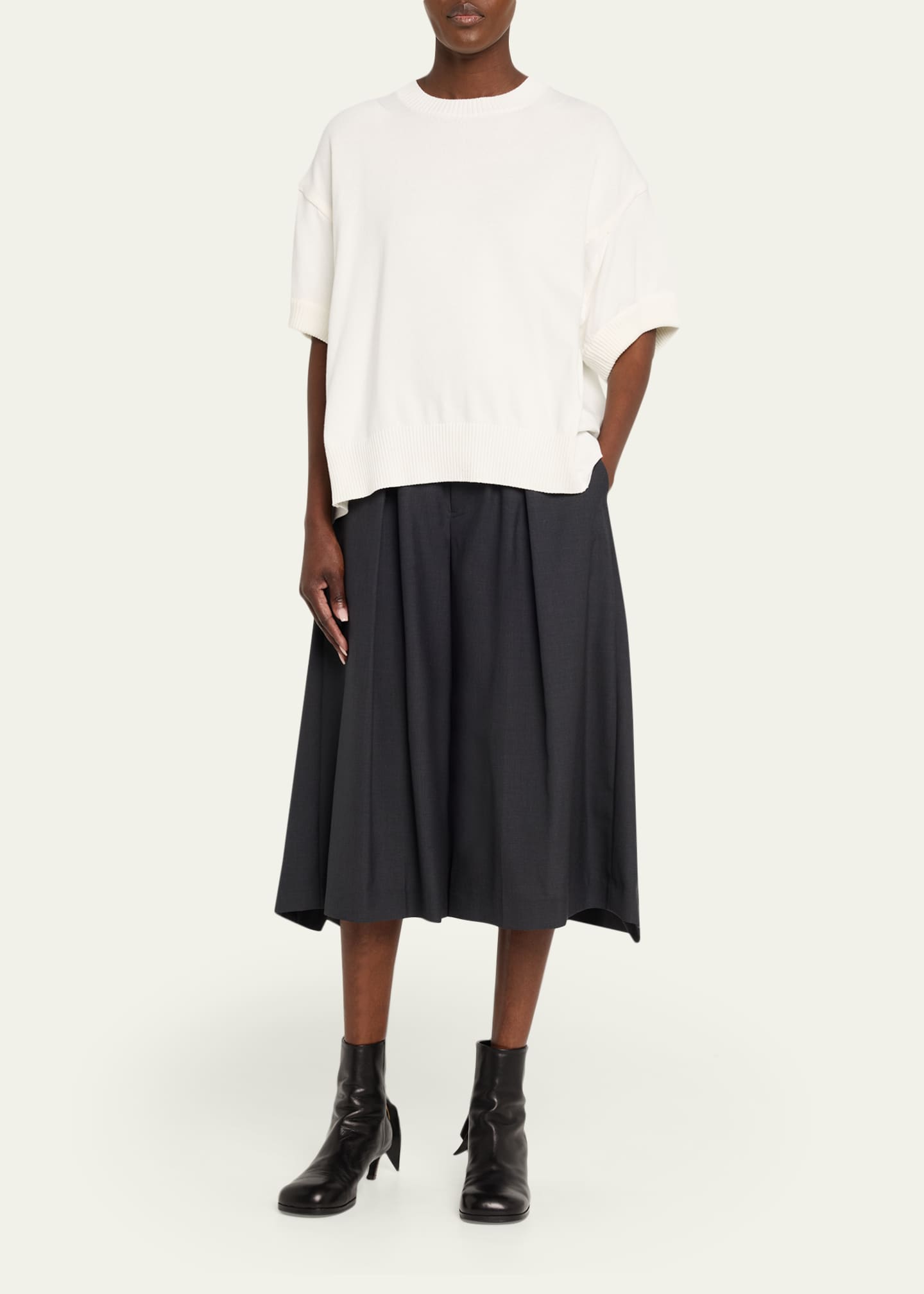 SACAI Pleated Wide-Leg Culotte Suiting Pants - Bergdorf Goodman