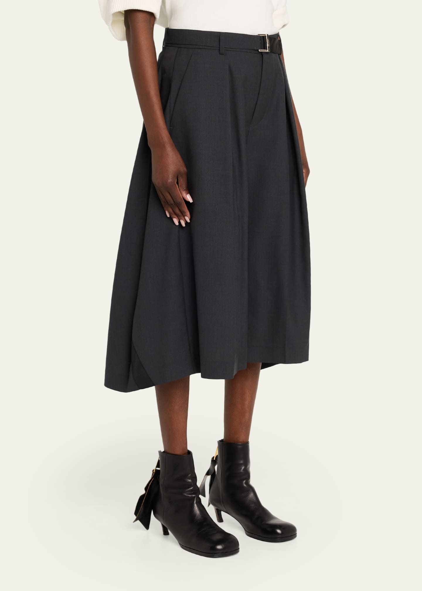 SACAI Pleated Wide-Leg Culotte Suiting Pants - Bergdorf Goodman
