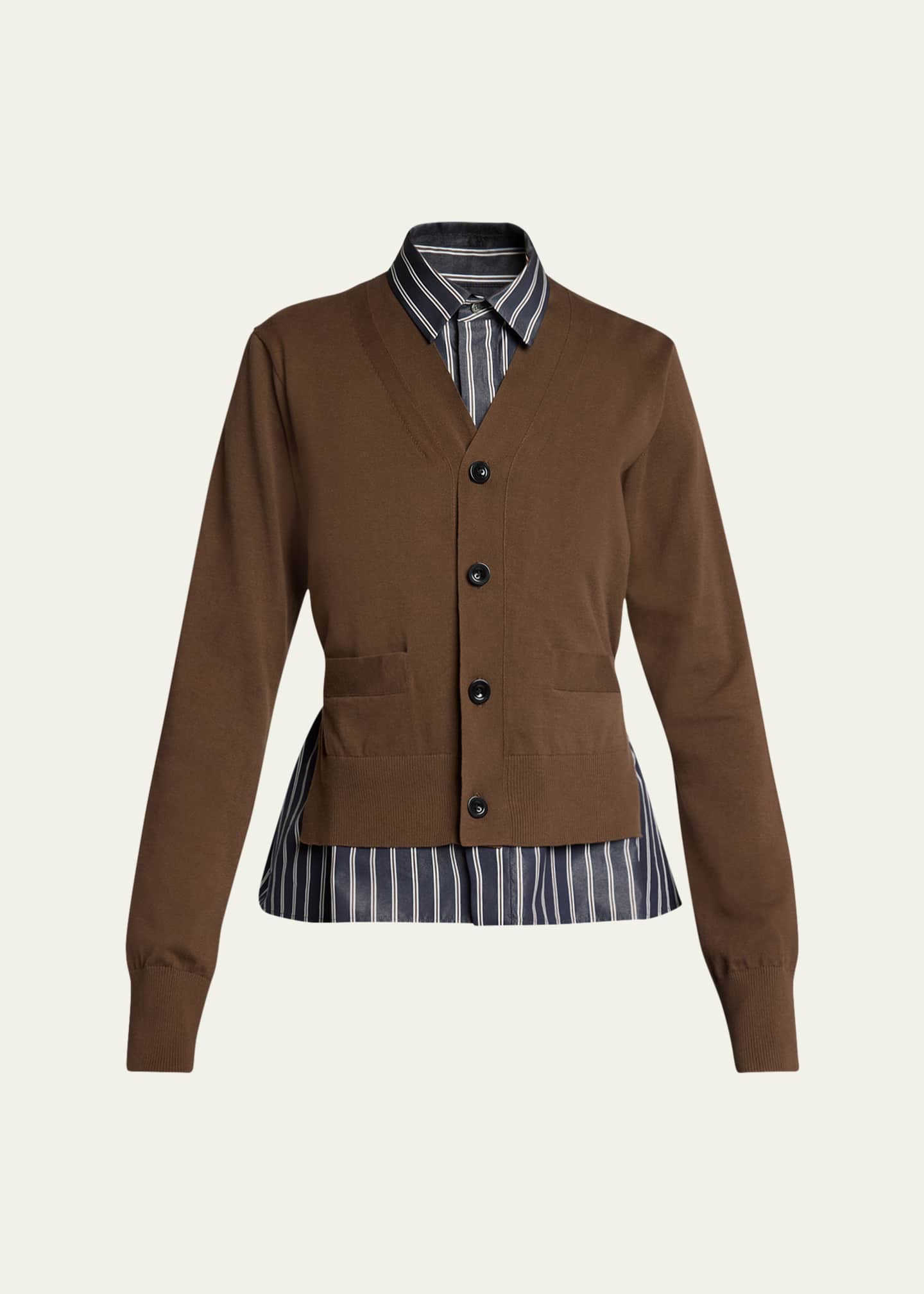 SACAI Mixed-Media Striped Layered Cardigan - Bergdorf Goodman