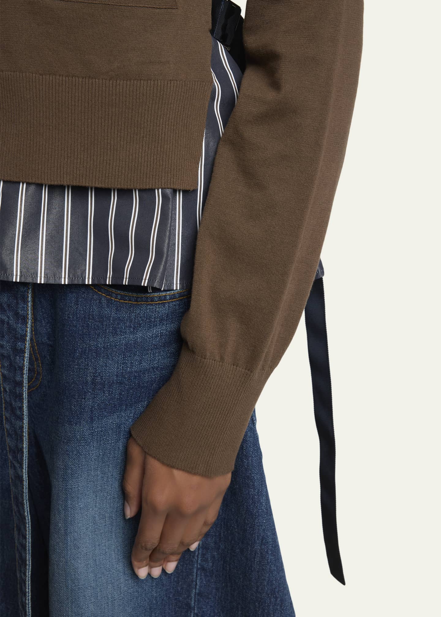 SACAI Mixed-Media Striped Layered Cardigan - Bergdorf Goodman