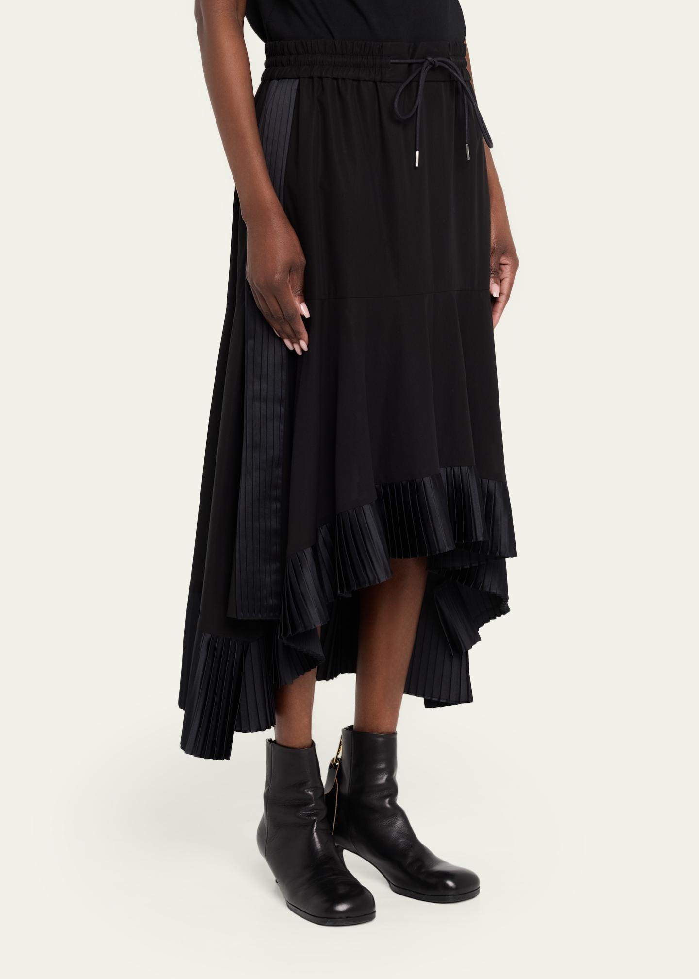 SACAI Pleated Satin Ruffle Cotton Broadcloth High-Low Skirt 