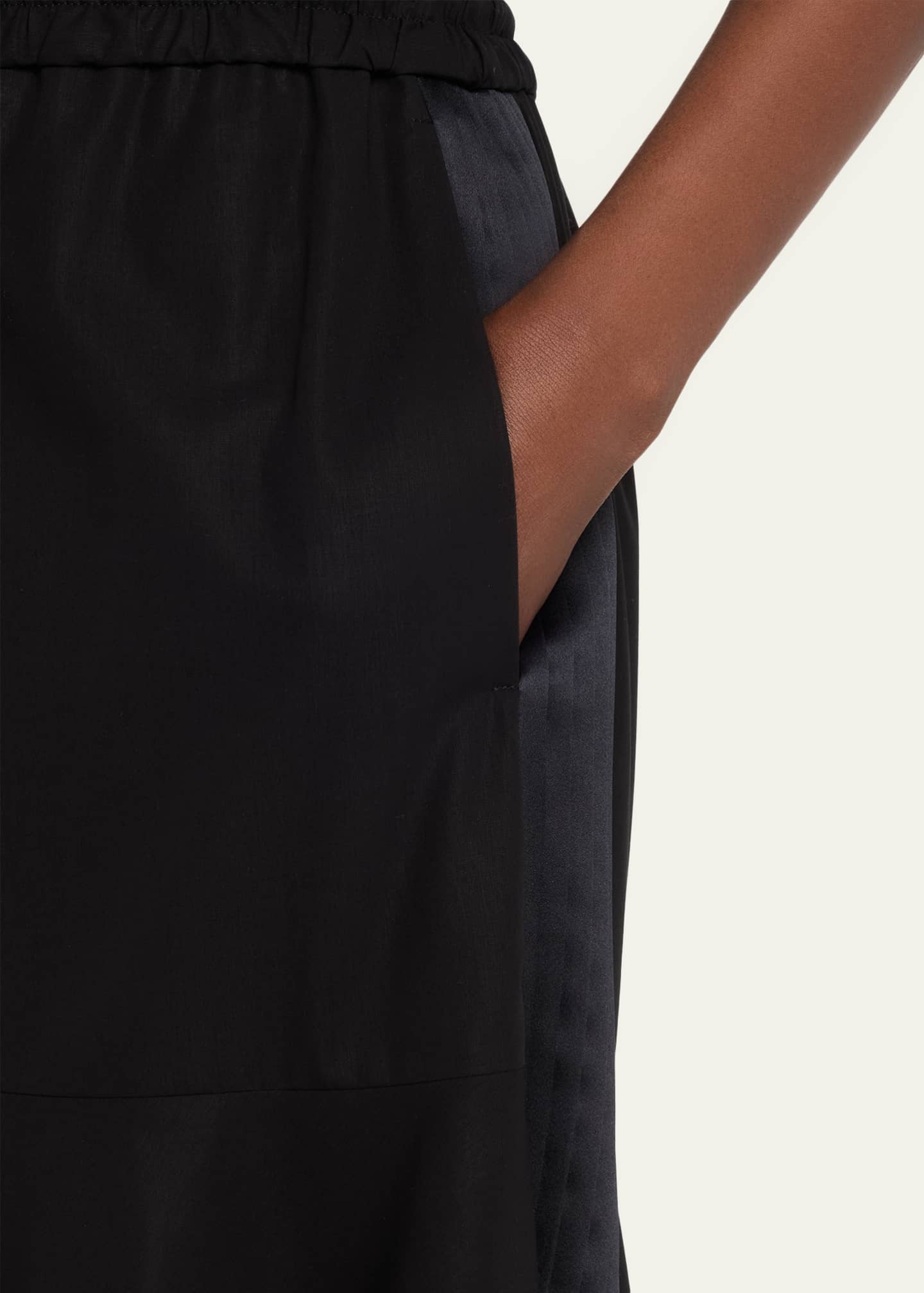 SACAI Pleated Satin Ruffle Cotton Broadcloth High-Low Skirt