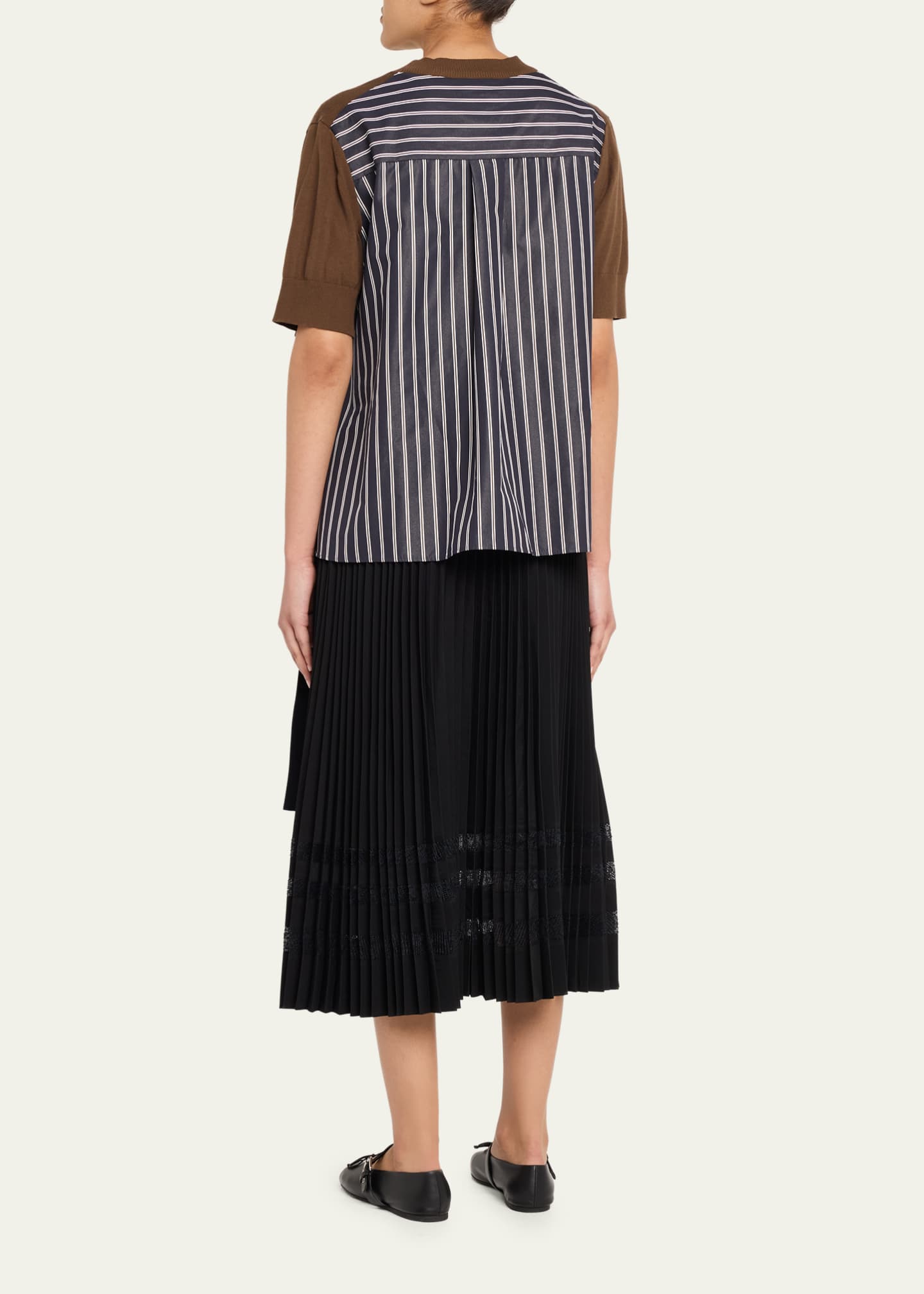 SACAI Mixed-Media Poplin Knit Belted Top - Bergdorf Goodman