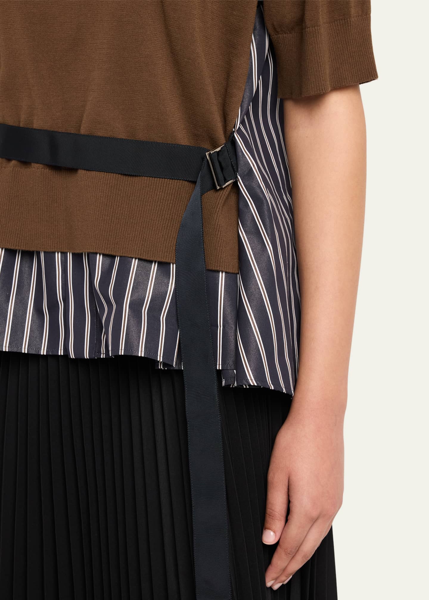 SACAI Mixed-Media Poplin Knit Belted Top - Bergdorf Goodman