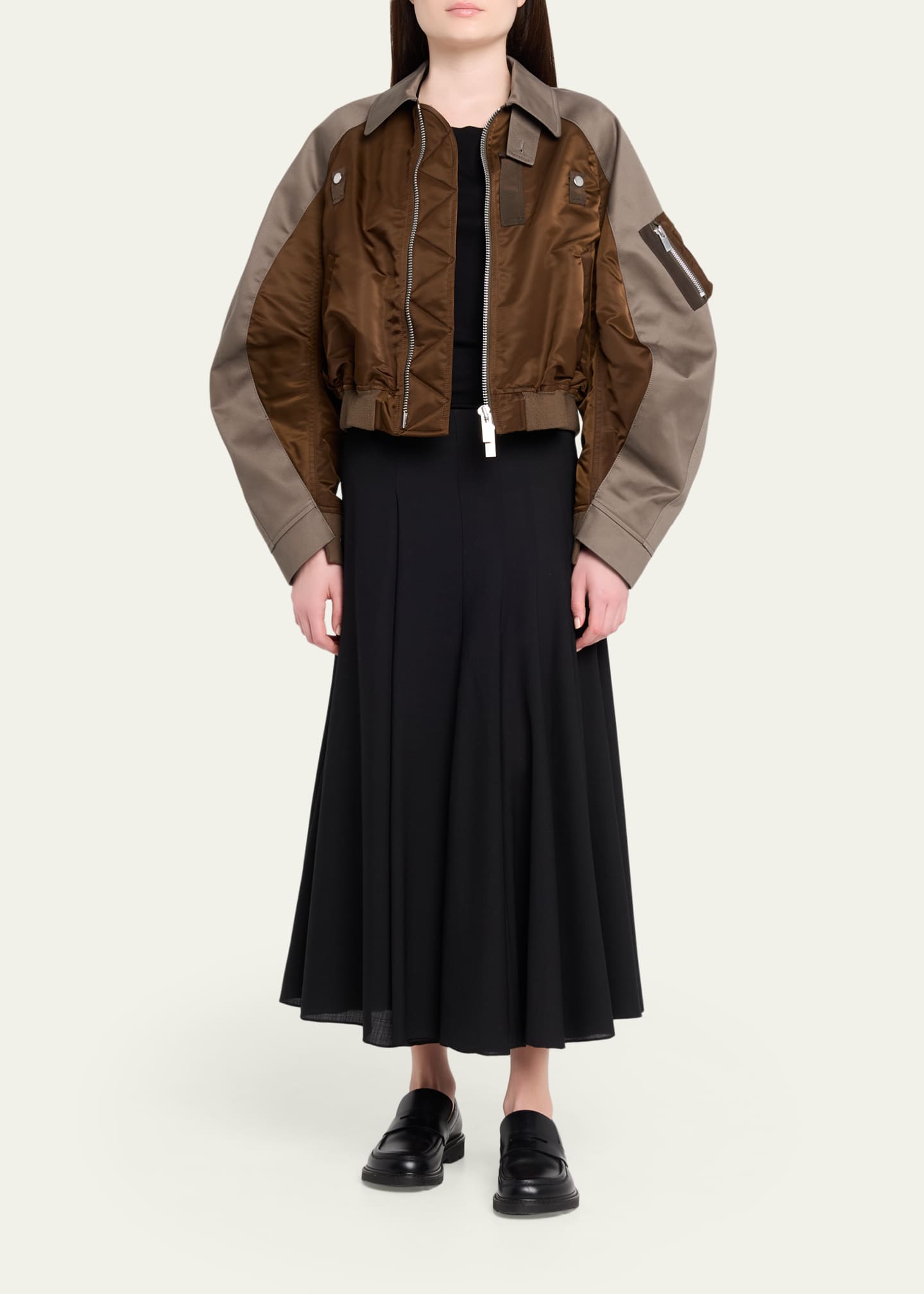 SACAI Mixed-Media Cotton Chino And Nylon Bomber Jacket - Bergdorf