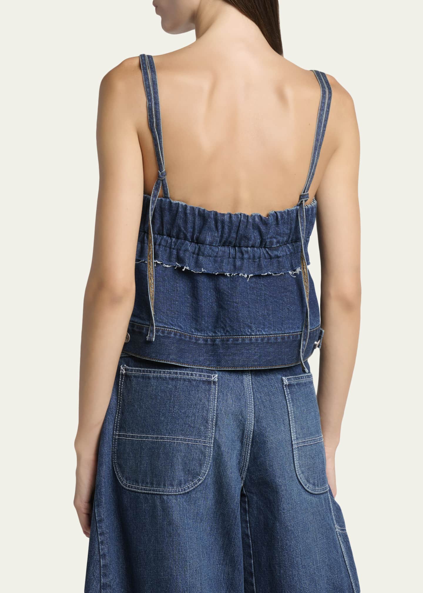 SACAI Denim Sleeveless Crop Peplum Top - Bergdorf Goodman
