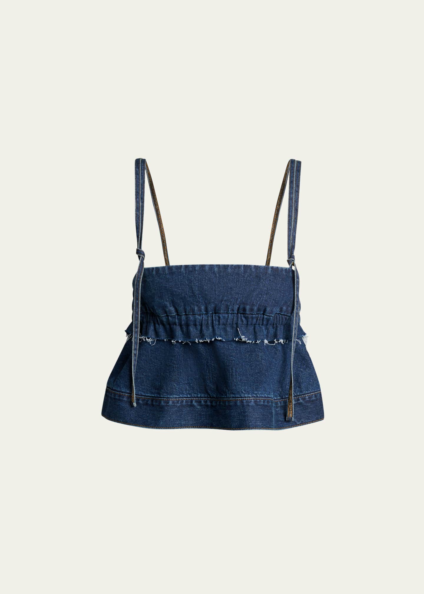 SACAI Denim Sleeveless Crop Peplum Top - Bergdorf Goodman