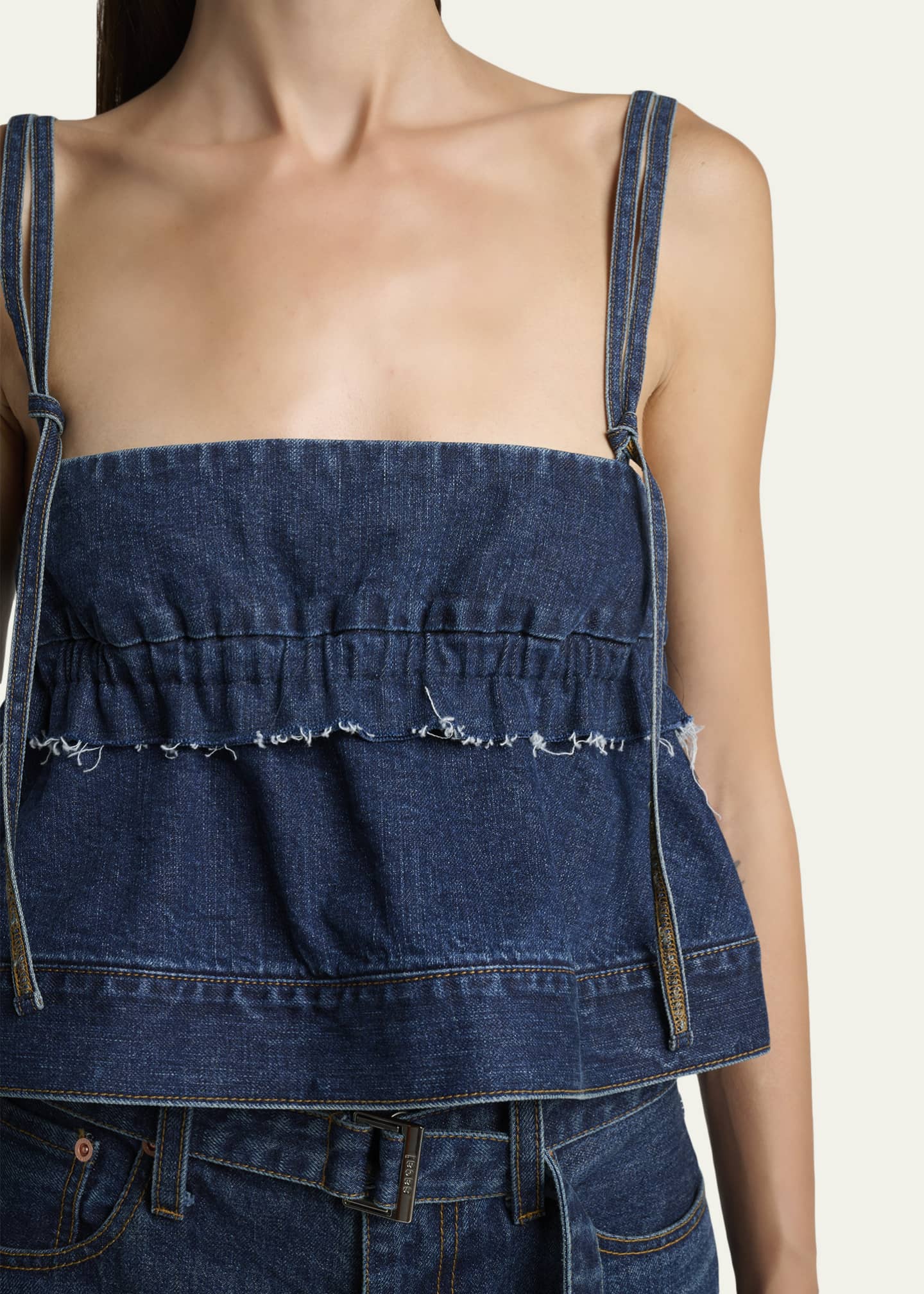 SACAI Denim Sleeveless Crop Peplum Top - Bergdorf Goodman