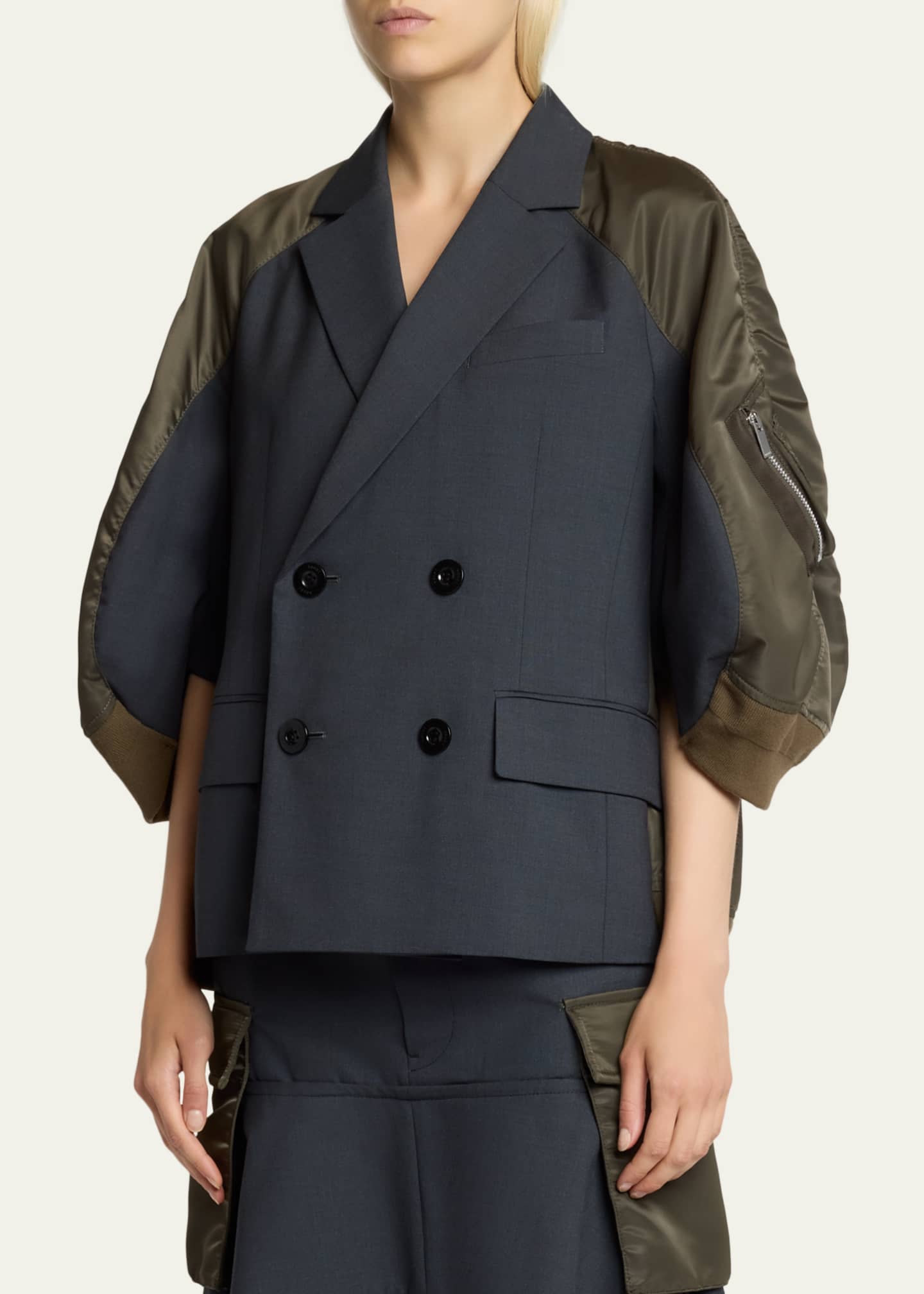 SACAI Mixed-Media Suiting Bomber Jacket - Bergdorf Goodman