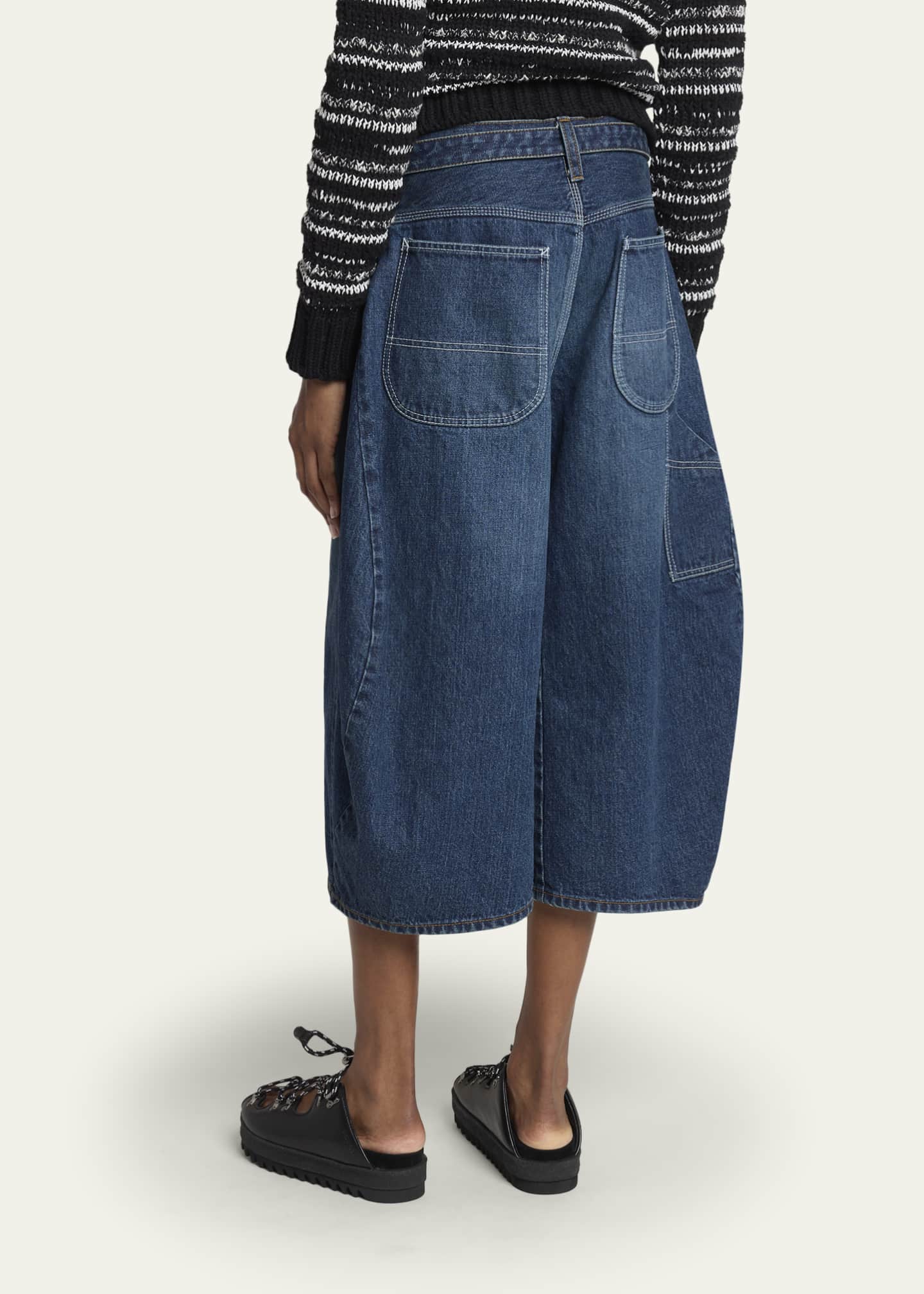 SACAI Belted Denim Barrel-Leg Crop Carpenter Pants - Bergdorf Goodman